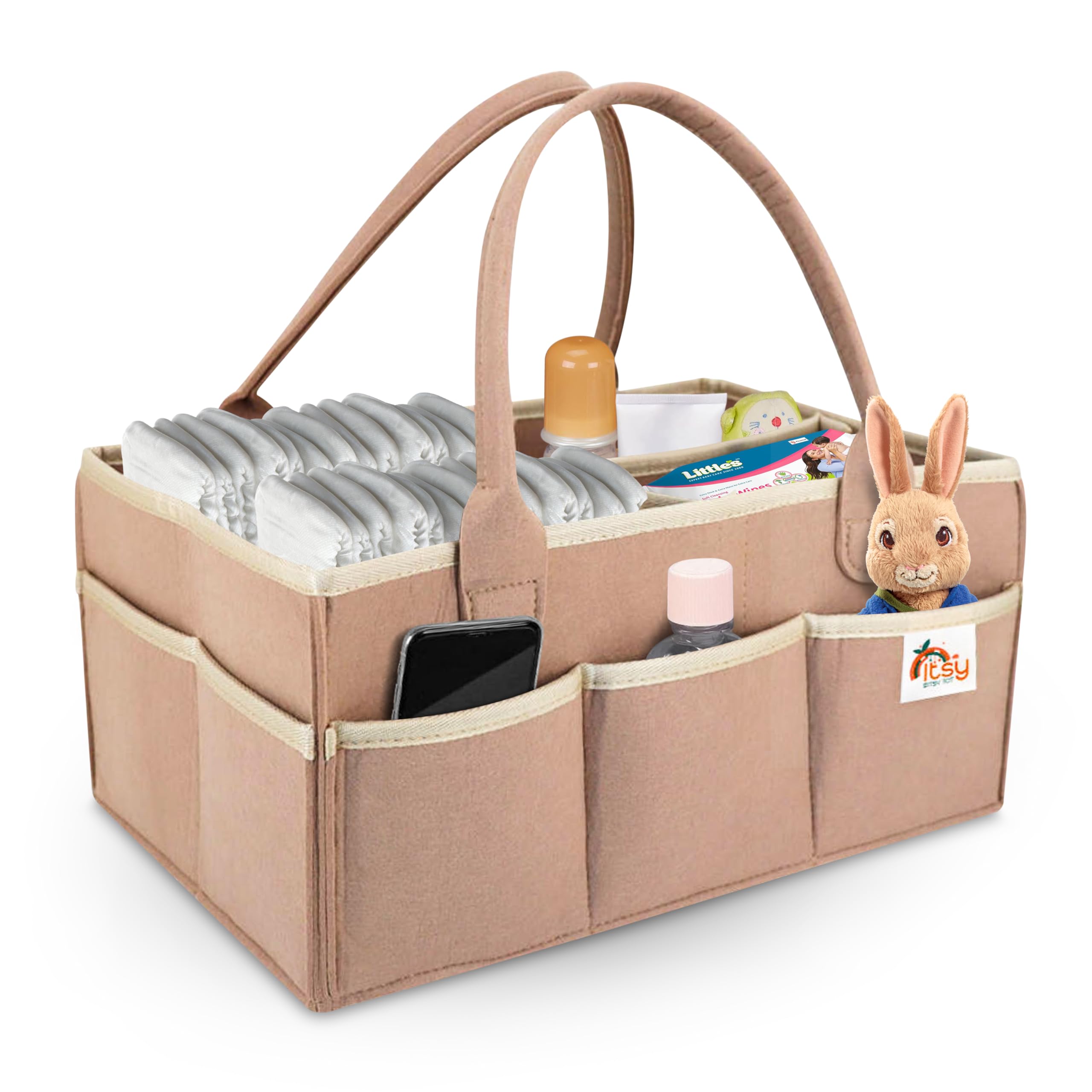 Itsy Bitsy Tot Diaper Caddy Organizer - Large Nursery Storage & Car Organizer for Baby Essentials (Tanny Peach) - Perfect for Diaper Changing Stations & On-the-Go Parenting