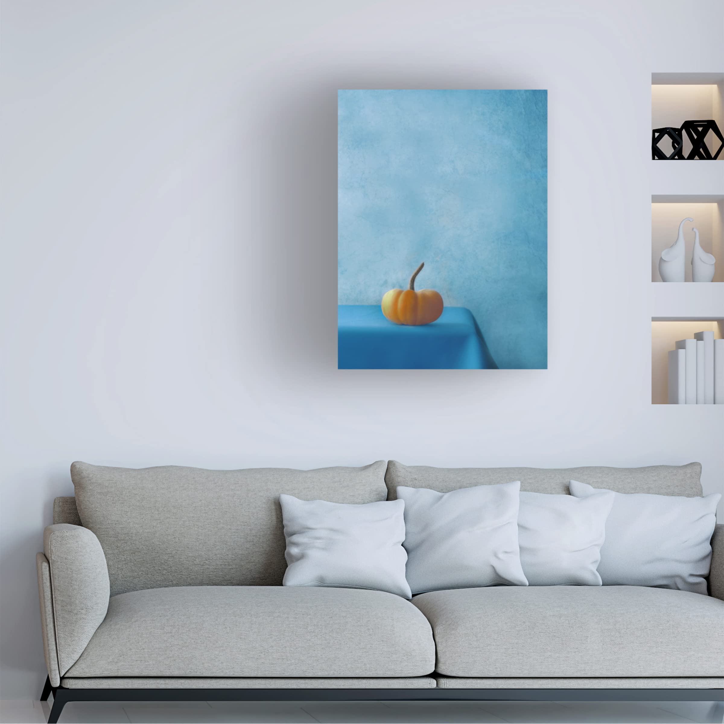 Trademark Fine Art 'Pumpkin On Blue' Canvas Wall Art Print by Delphine Devos - Modern Home Decor for Living Room, Bedroom & Office