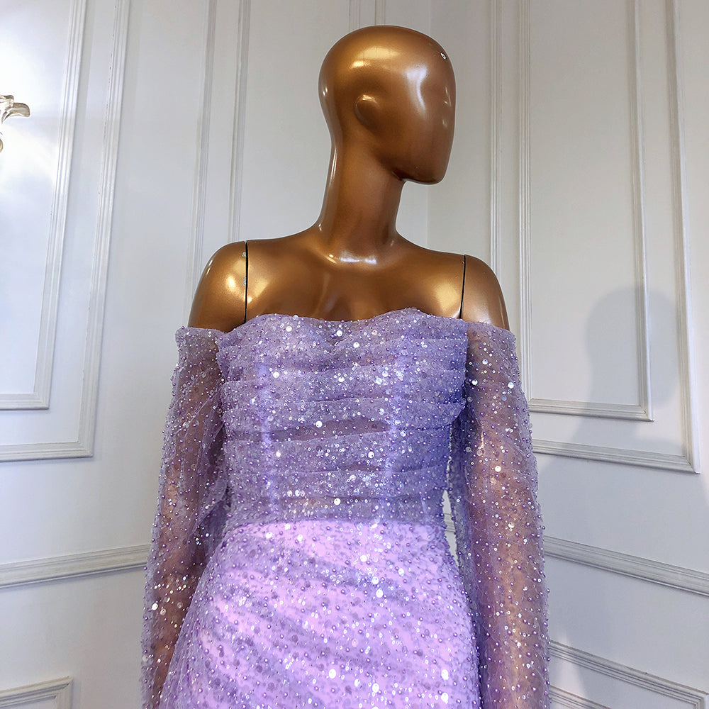 Elegant Beaded Lilac Mermaid Evening Gown with Overskirt for Women - 2025 Formal Party Dress LA71630 | Perfect for Prom, Wedding Guest & Black Tie Events