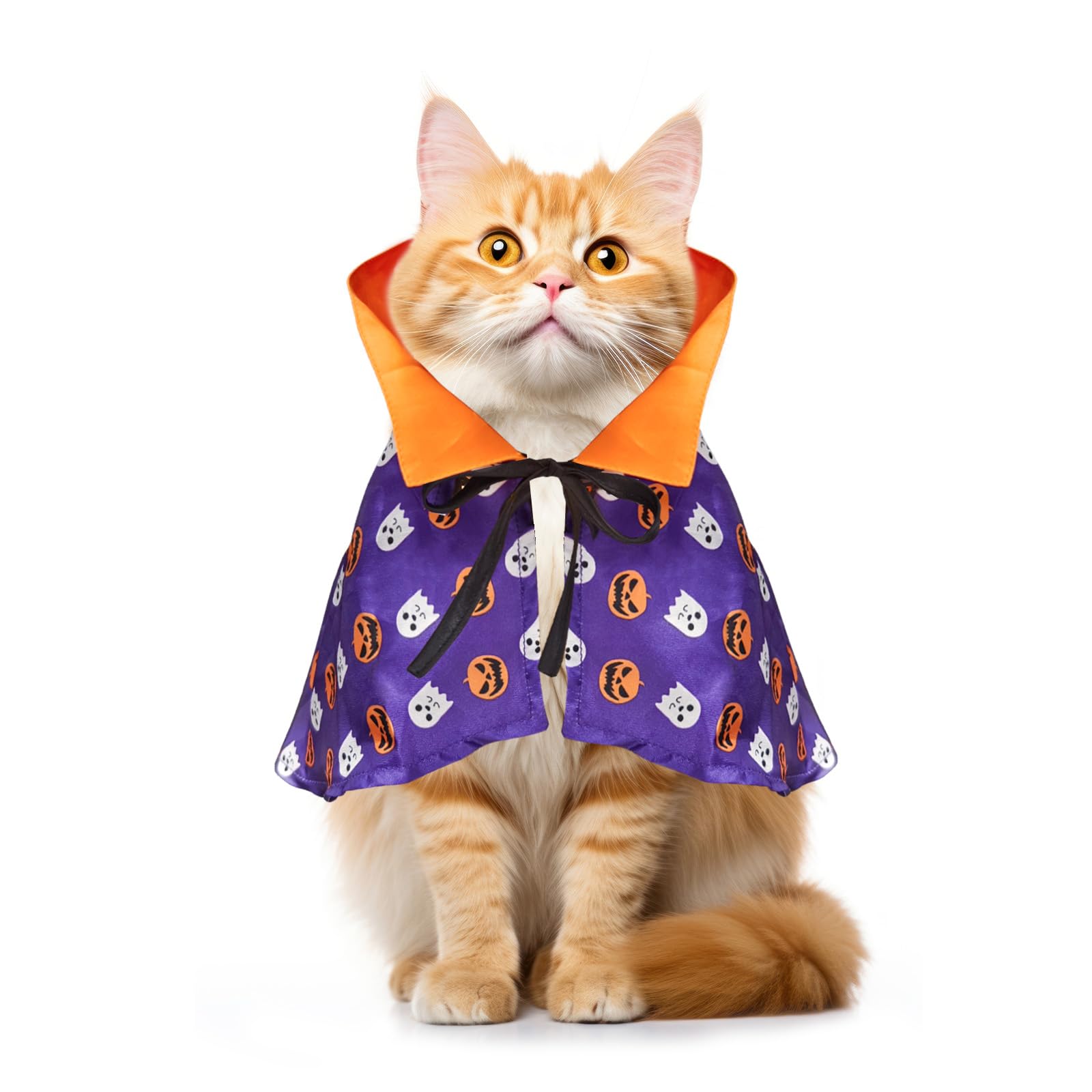 LESYPET Halloween Cat Costume - Pumpkin Cloak & Wizard Bandana for Cats & Dogs - Pet Cosplay Outfit for Halloween, Christmas & Parties - Perfect for Pet Costume Contests & Holiday Photos