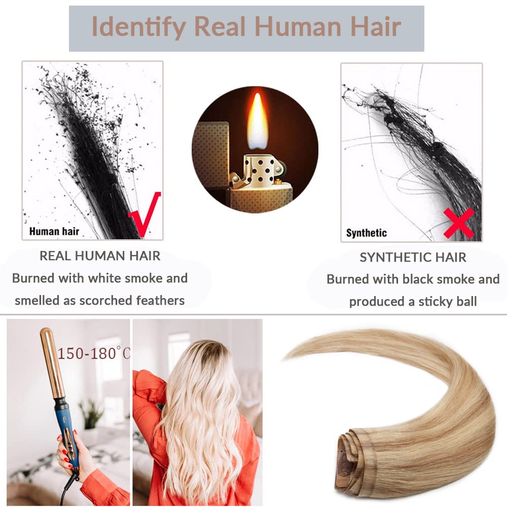 Seamless Clip-In Hair Extensions 18'' – 100% Remy Human Hair, Invisible & Natural Look, 7-Piece Set with 16 Clips (Ash Blonde & Bleach Blonde, 115g) – Perfect for Volume, Length & Styling for Weddings, Parties & Daily Wear