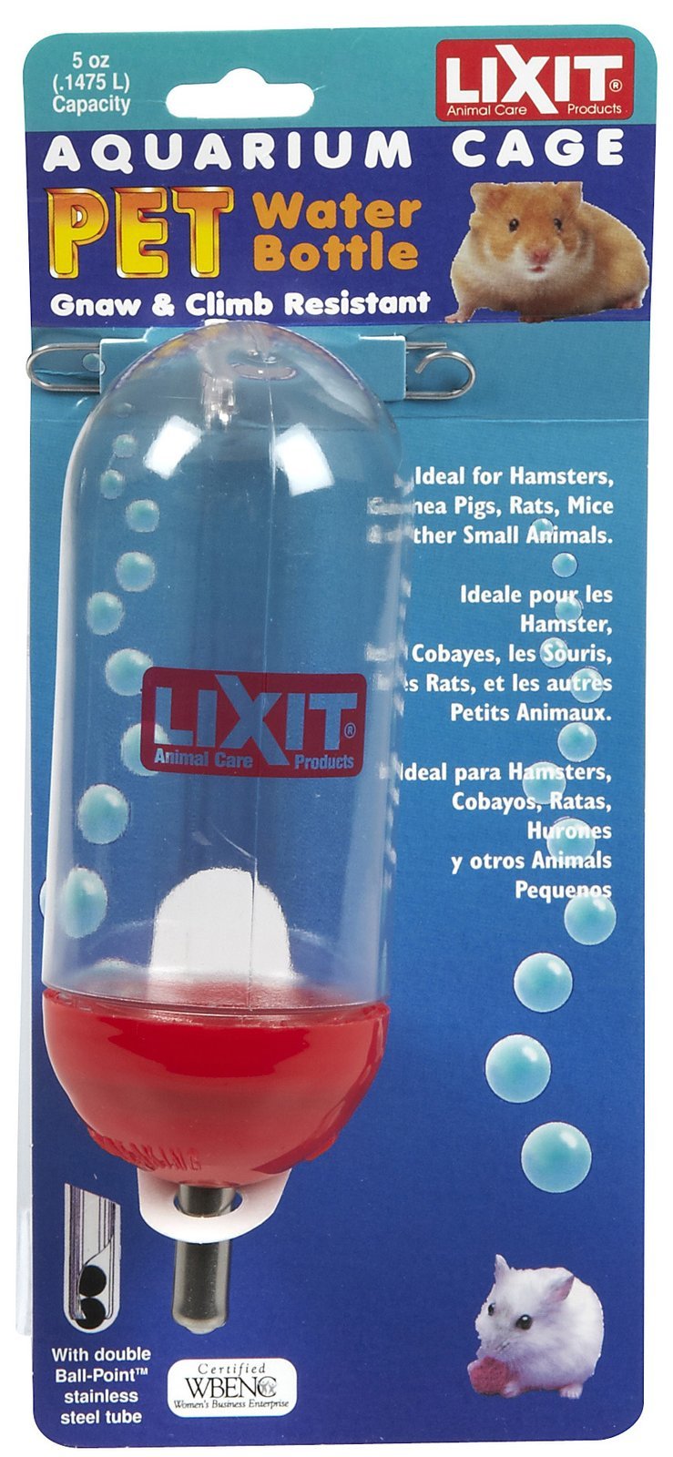 LIXIT No Drip Hamster Water Bottle for Cages & Aquariums - Small Animal Water Dispenser for Hamsters, Gerbils, Mice & Pet Rodents - Perfect for Home, Travel & Vet Visits