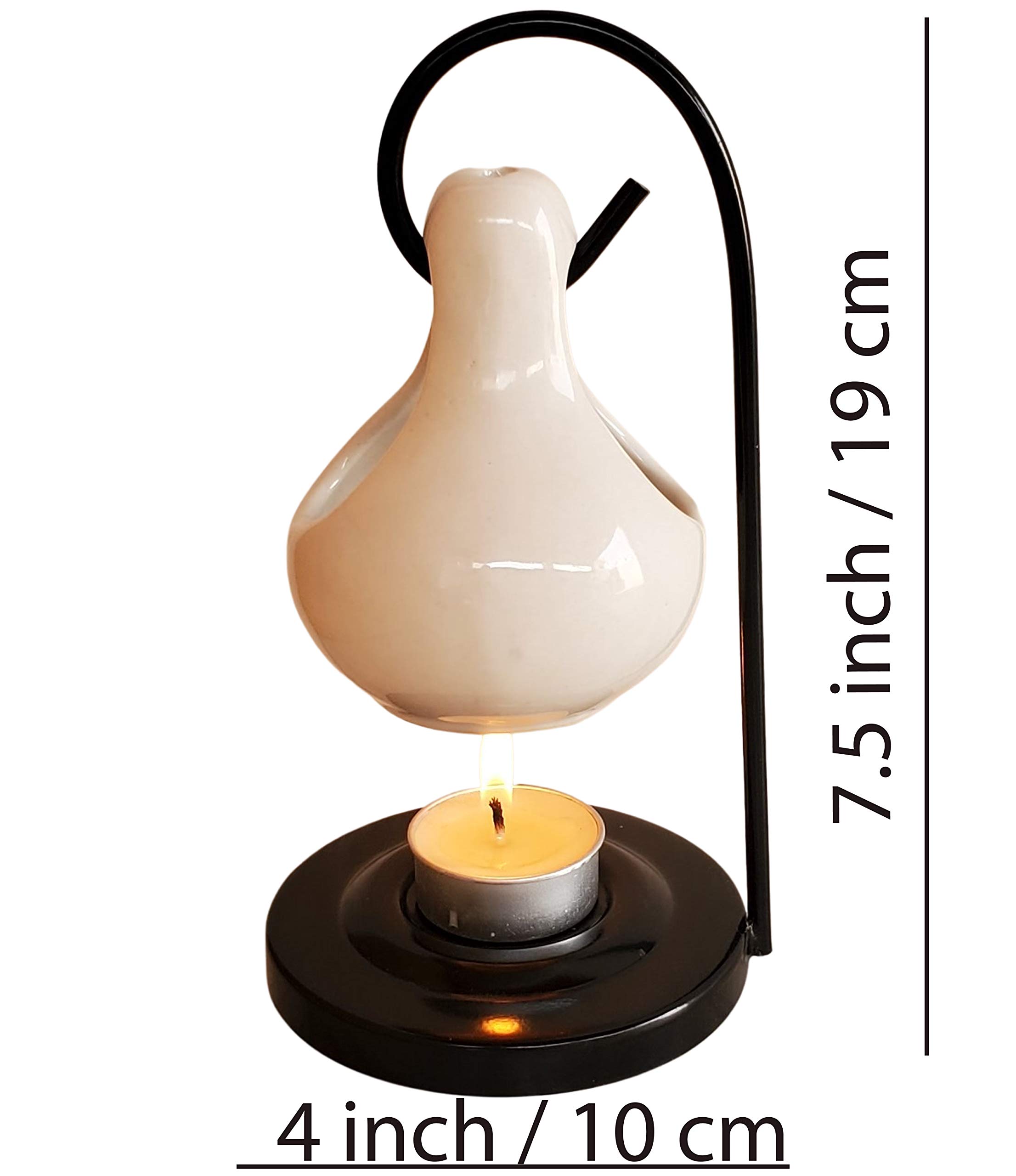 Pure Source India Porcelain Aromatherapy Set with 10ml Essential Oil & 4 Tea Light Candles - White | Relaxing Scent for Home Spa, Yoga, Meditation & Stress Relief