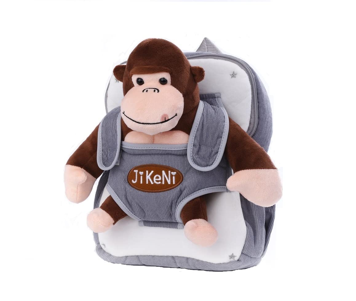 JiKeNi Kids Backpack for Boys & Girls - 10 Inch Plush Gorilla Backpack with Soft Doll, Cute Brown Animal Backpack for School, Travel & Daily Use