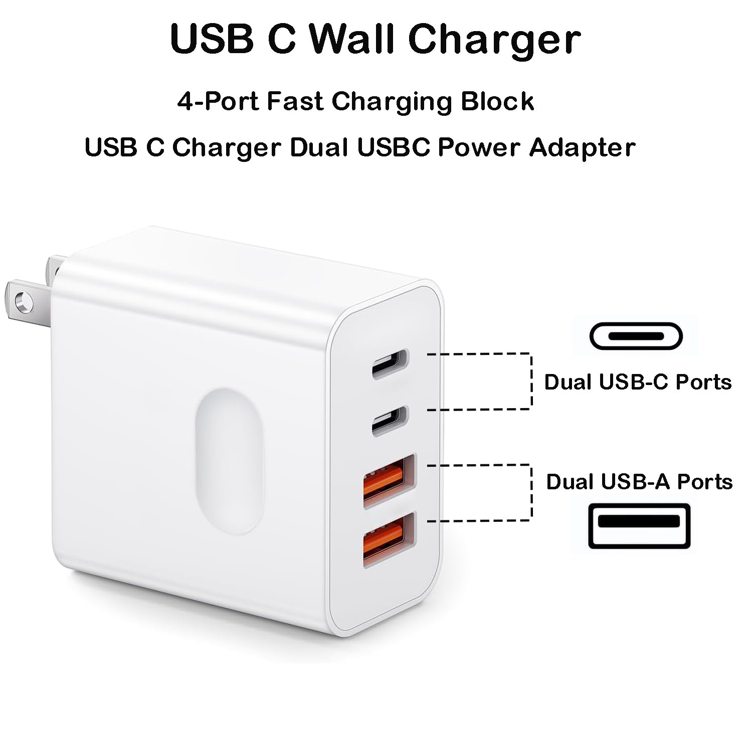 2-Pack 40W USB C Fast Charger Block with 4 Ports - Dual USB C & QC Wall Plug for iPhone 16/15/14/13/12/11 Pro Max, iPad - High Speed Charging Adapter for Home, Office & Travel