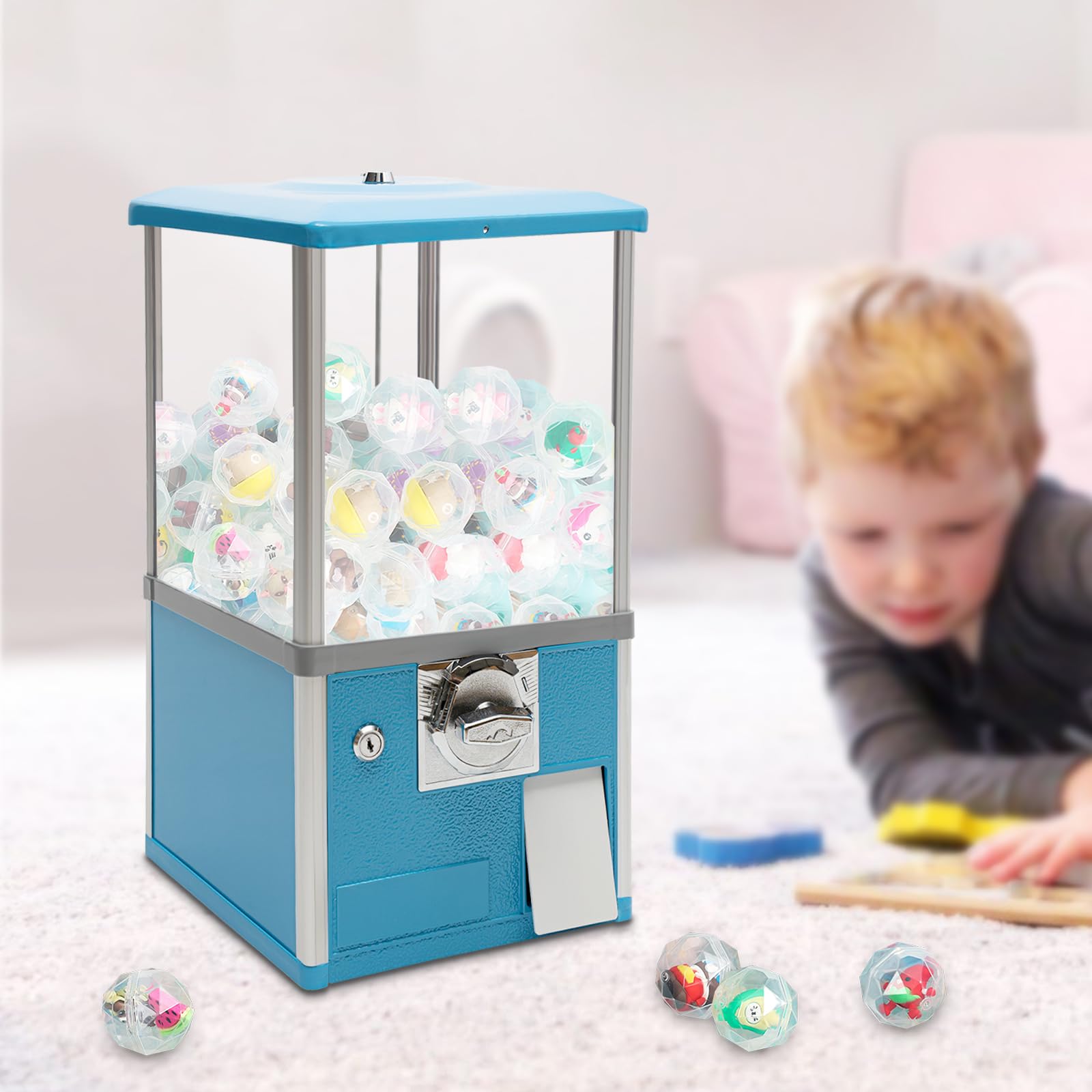 25 Cent Commercial Gumball Machine - Candy & Toy Vending Dispenser for Game Rooms, Retail Stores (11.42x10.24x20.87 Inch, Blue) - Perfect for Arcades, Malls & Family Entertainment Centers