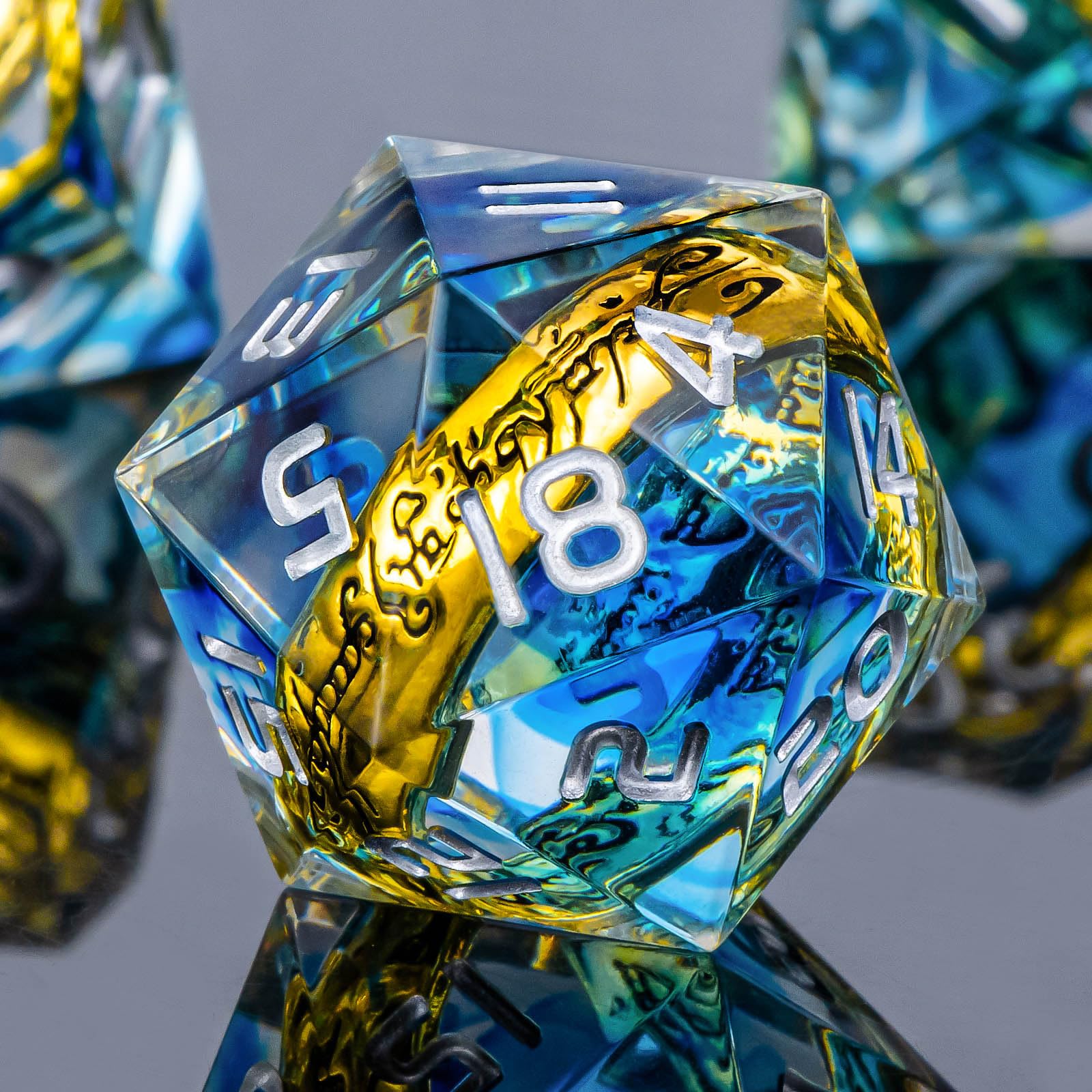 Premium 7-Piece Polyhedral Lord of The Rings DND Dice Set - Blue Resin RPG Dice for Dungeons & Dragons (D20 D12 D10 D8 D6 D4) with Gift Box - Perfect for Tabletop Gaming, Magic The Gathering & Role Playing Adventures