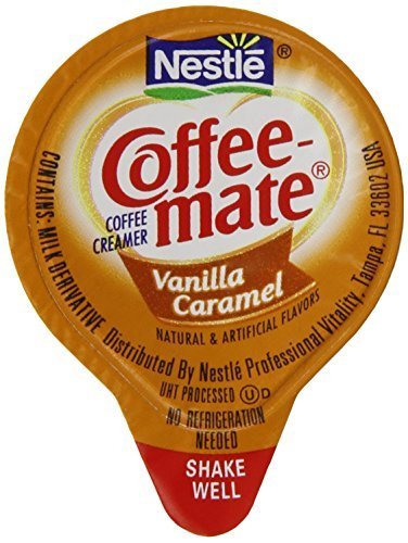 Coffee-Mate Vanilla Caramel Liquid Coffee Creamer Singles, 0.375 oz (Pack of 180) - Perfect for Office, Travel & Home Use - Non-Dairy Coffee Enhancer for Hot or Iced Beverages
