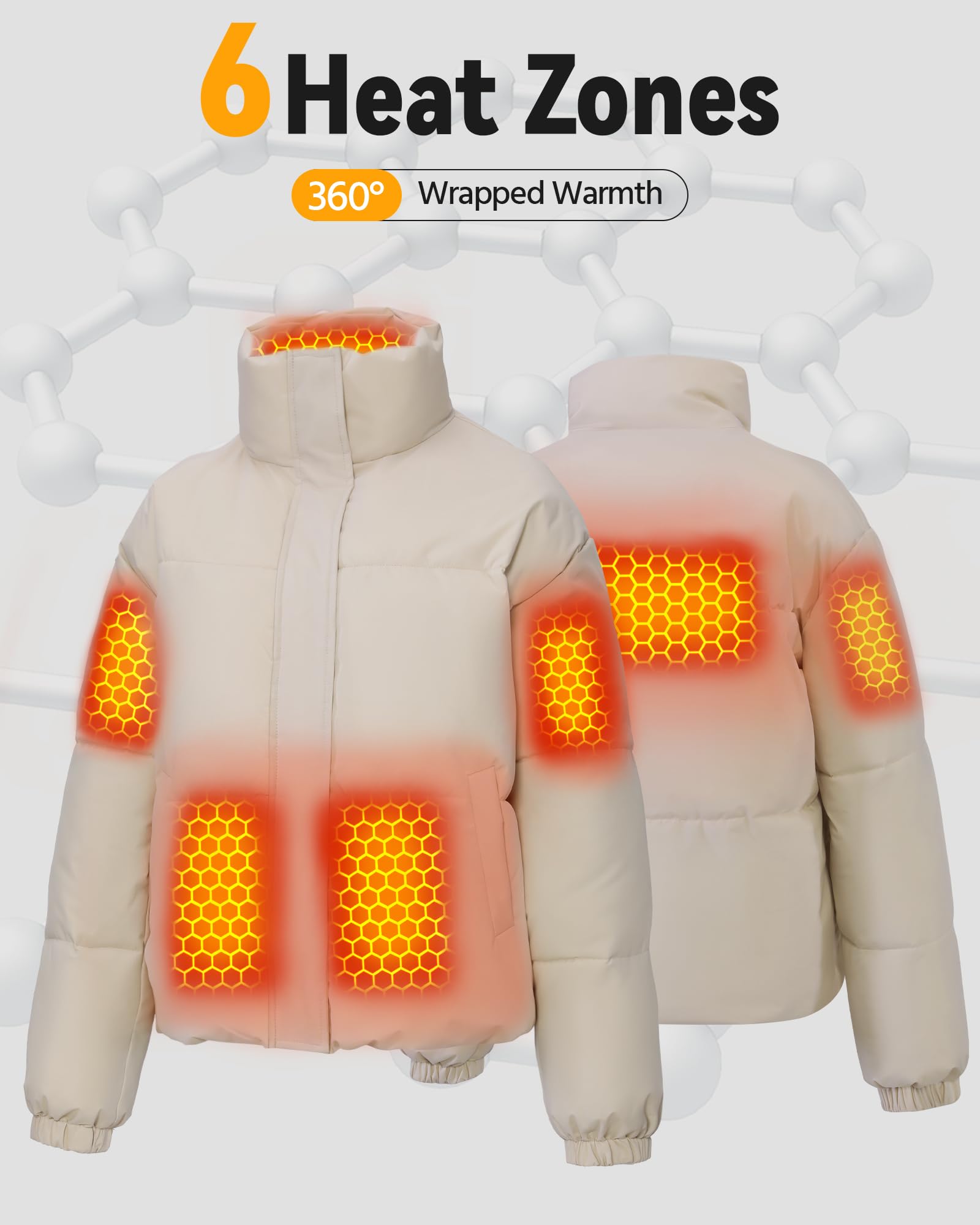 Graphene Heated Jacket for Women - 12V Fast Charging, 18400mAh Large Battery - Winter Warm Coat for Outdoor Activities, Skiing, Hiking & Camping