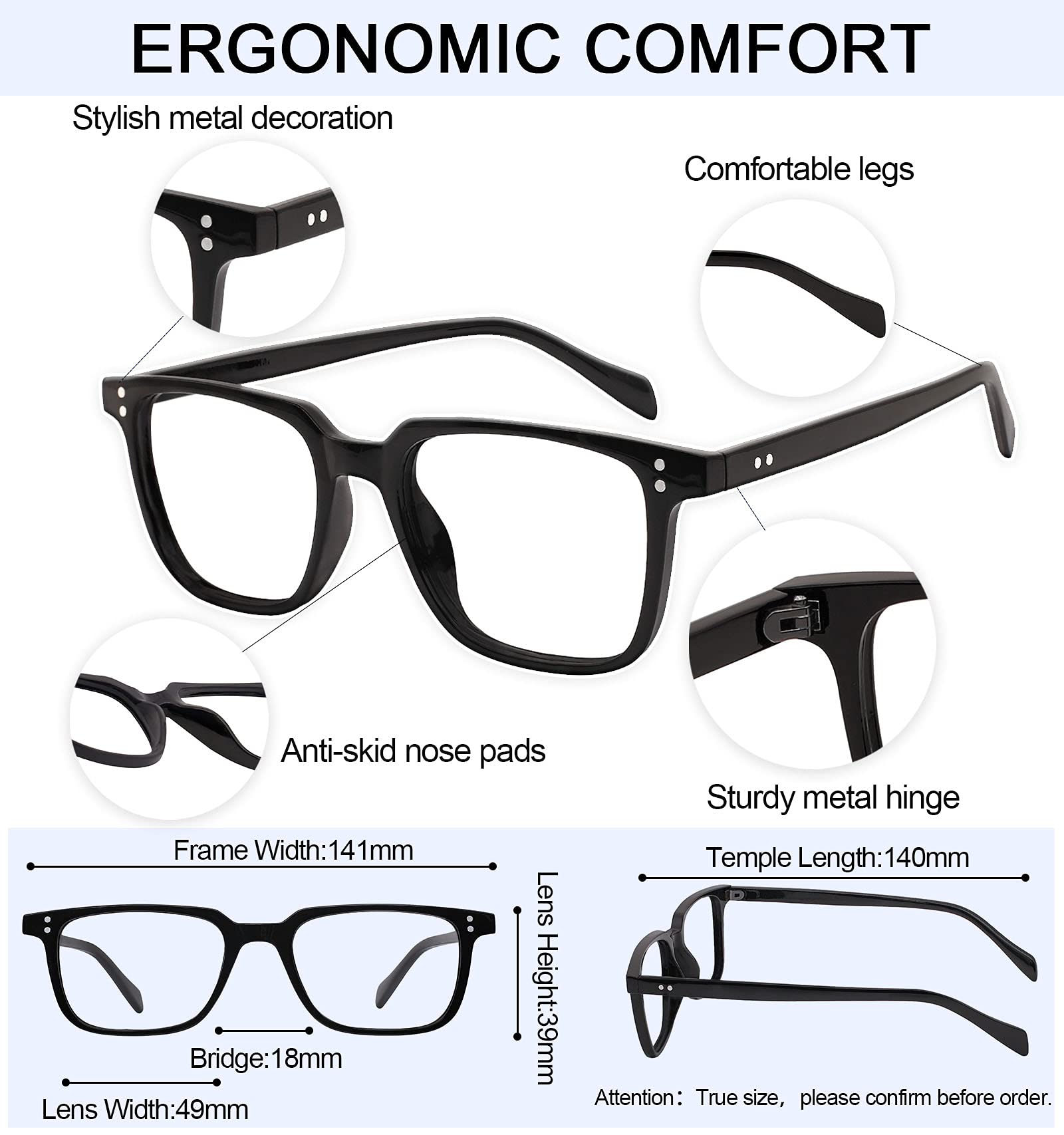 Blue Light Blocking Reading Glasses for Women - MARE AZZURO Computer Readers with Anti-Glare Protection (0 to 6.0 Strength, Black Frame) - Perfect for Office Work, Screen Time & Night Reading