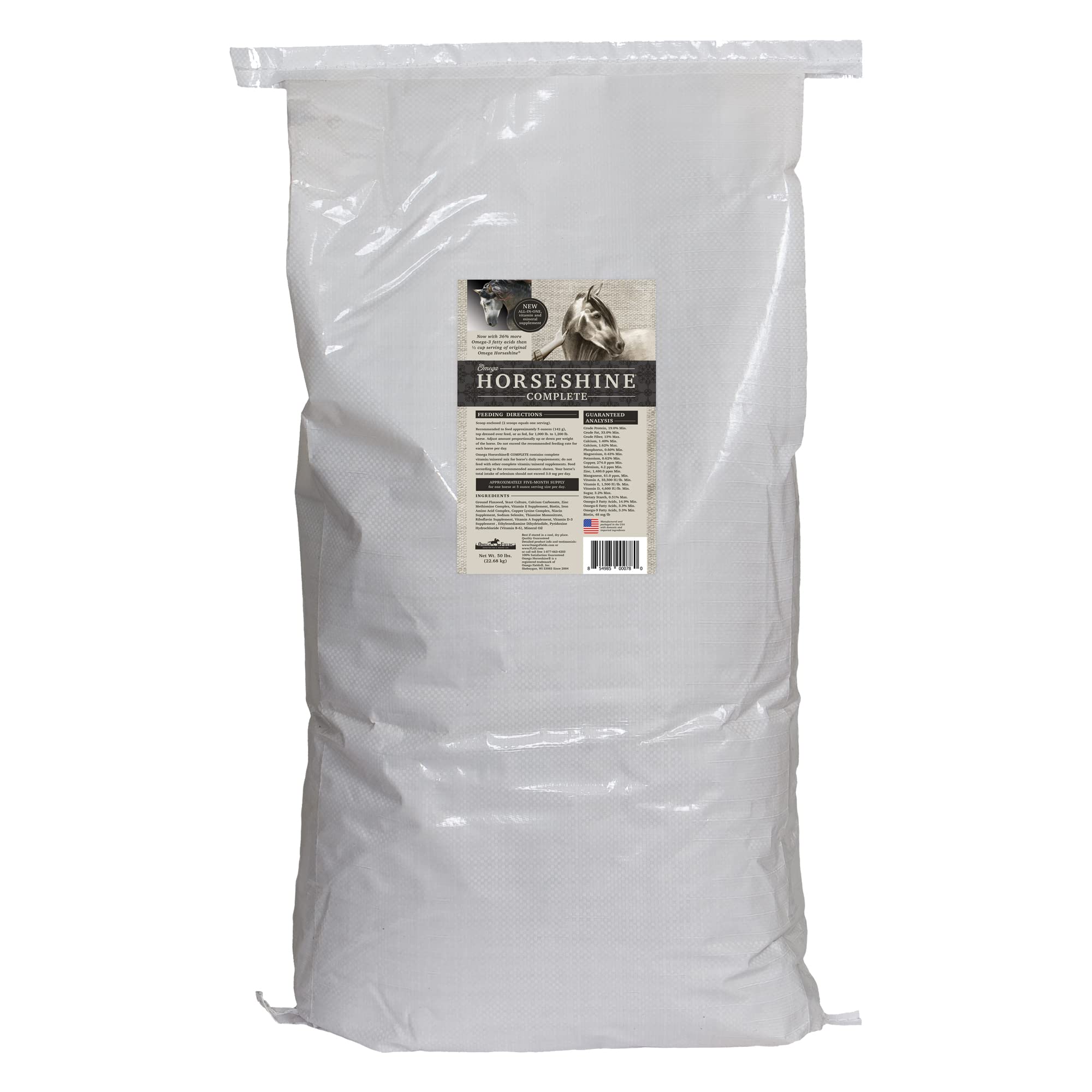 Omega Horseshine Complete Horse Supplement - 45 lb. Bag for Optimal Equine Health & Performance | Perfect for Show Horses, Racehorses & Daily Nutrition