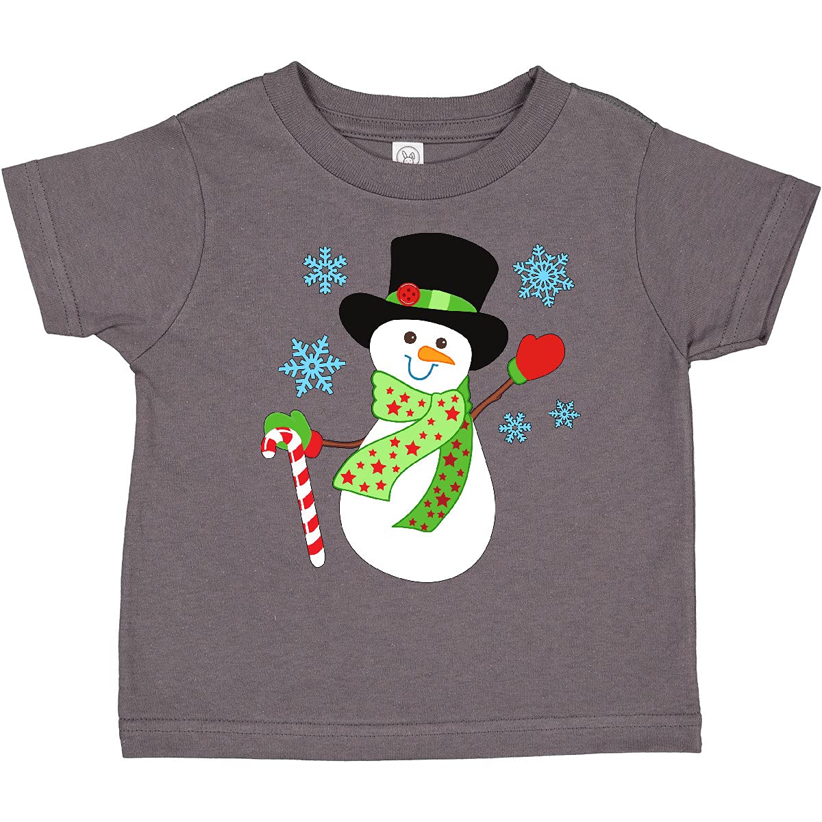 Christmas Snowman in Top Hat with Candy Cane Toddler T-Shirt - Festive Holiday Outfit for Kids & Toddlers - Perfect for Christmas Parties, Family Photos & Winter Celebrations