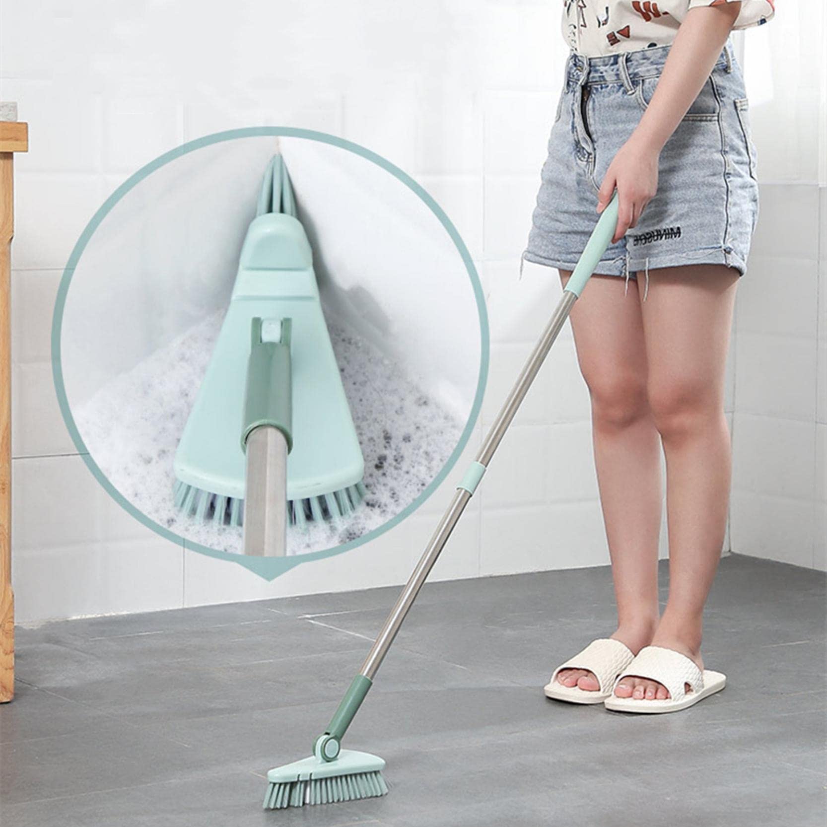 Long Handle Tub Tile Cleaner Brush with Flexible Head & Hanging Hole - Bathroom, Bathtub, Toilet, Floor, Kitchen, Baseboard Cleaning Tool (Green) - Perfect for Deep Cleaning Grout, Tiles, and Hard-to-Reach Areas