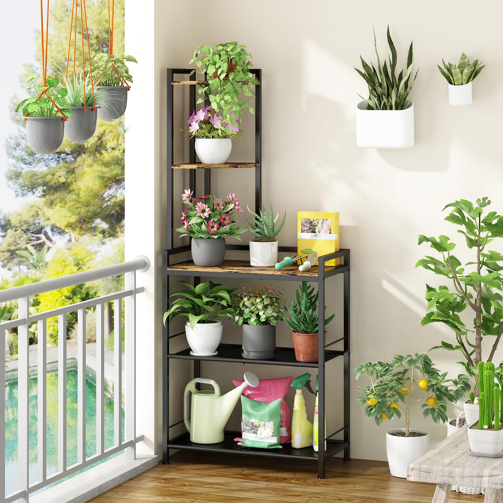 GILLAS 5-Tier Metal Corner Bookshelf - Freestanding Tall Storage Shelf Organizer for Living Room, Bedroom, Office - Rustic Industrial Style Space-Saving Solution | Perfect for Small Apartments & Home Decor
