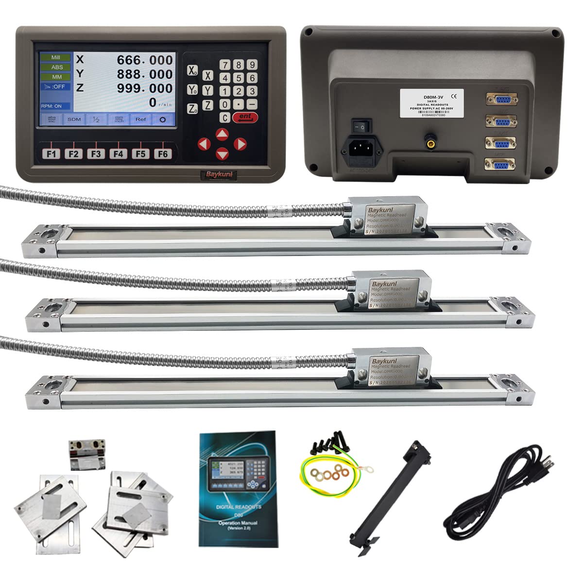 3 Axis DRO Digital Readout with 3pcs Magnetic Scale for Milling & Lathe Machines | 5μm Precision | IP67 Waterproof Protection | Customizable Scales | Workshop & Industrial Metalworking Use