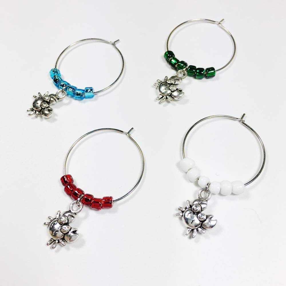 Silver Crab Wine Glass Charms Set of 4 - Unique Wine Accessories for Women, Perfect Crab-Themed Gift for Wine Lovers & Maryland Souvenirs - Ideal for Dinner Parties, Bridal Showers & Beach-Themed Events