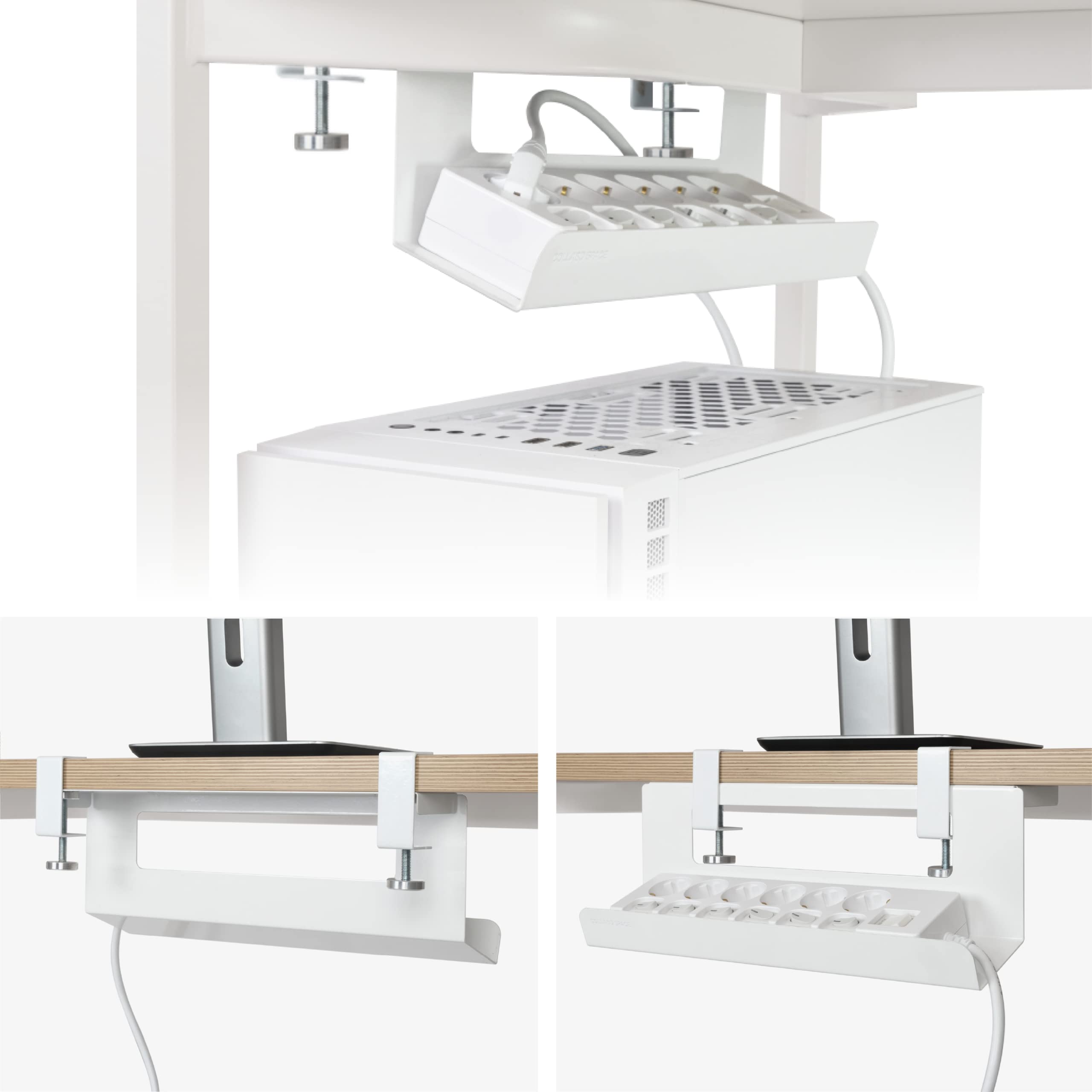 Under Desk Cable Management Tray - No Drill Wire Organizer & Cord Hider for Office, Home Desk - White Cable Manager for Computer, TV, Gaming Setup