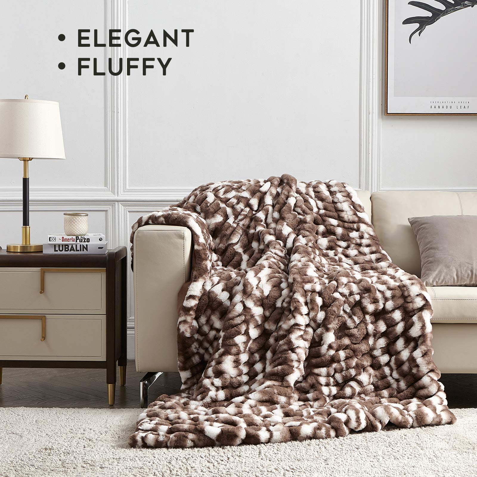 YnM Fluffy Faux Fur Weighted Blanket (Coffee, 50''x60'' 10lbs) - Ultra Soft Luxury Weighted Blanket for Adults & Kids - Perfect for Stress Relief, Anxiety, Sleep & Relaxation at Home or Office