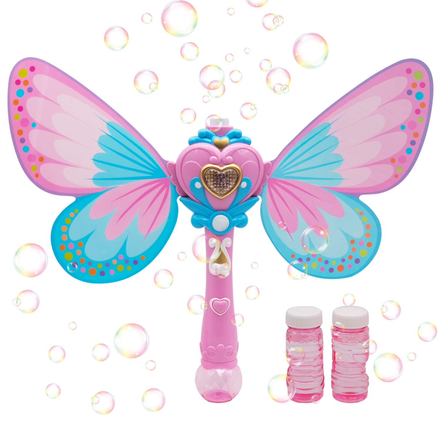 Pink Crefun SB9321 Musical Light Up Bubble Blaster - Safe Durable Handheld Bubble Machine with 2 Bubble Solutions | Bubble Wand Party Favors for Girls Birthday, Outdoor Play, Summer Activities & Kids Party Games