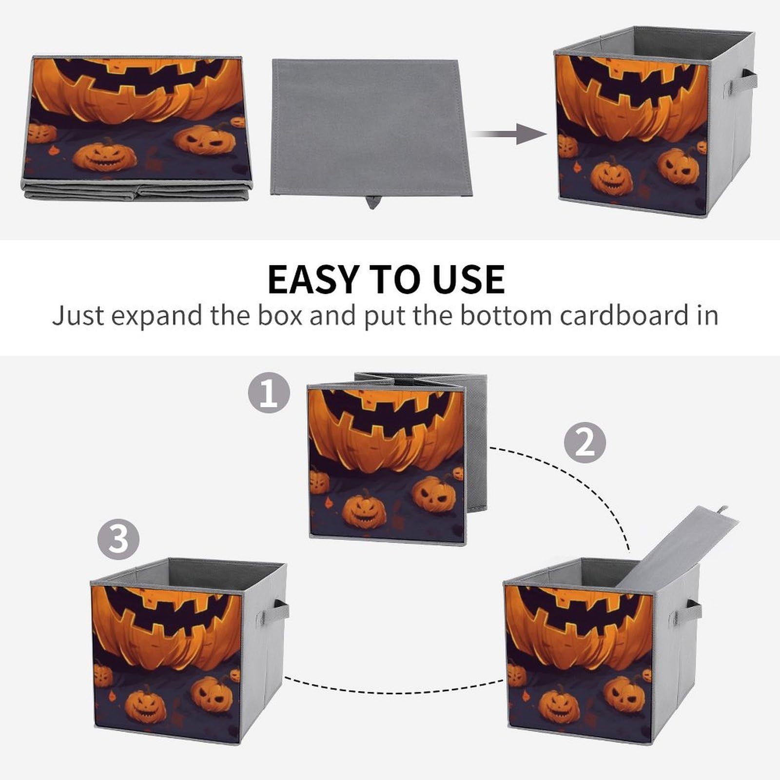 6-Pack Collapsible Halloween Pumpkin Storage Bins with Handles - Large Closet Organizer Baskets for Clothing, Houseware & Seasonal Decor | Perfect for Home Organization, Closet Storage & Holiday Decorations