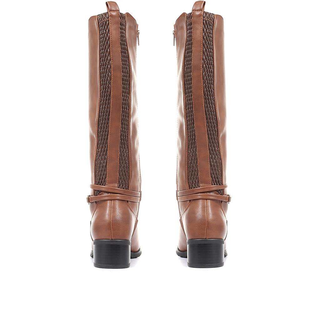 Women's Knee-High Zip Boots - Soft Lined Comfortable Riding Boots with Stretch Panels & Adjustable Ankle Straps - Casual Winter Boots for Women - Perfect for Horseback Riding, Motorcycling & Everyday Wear