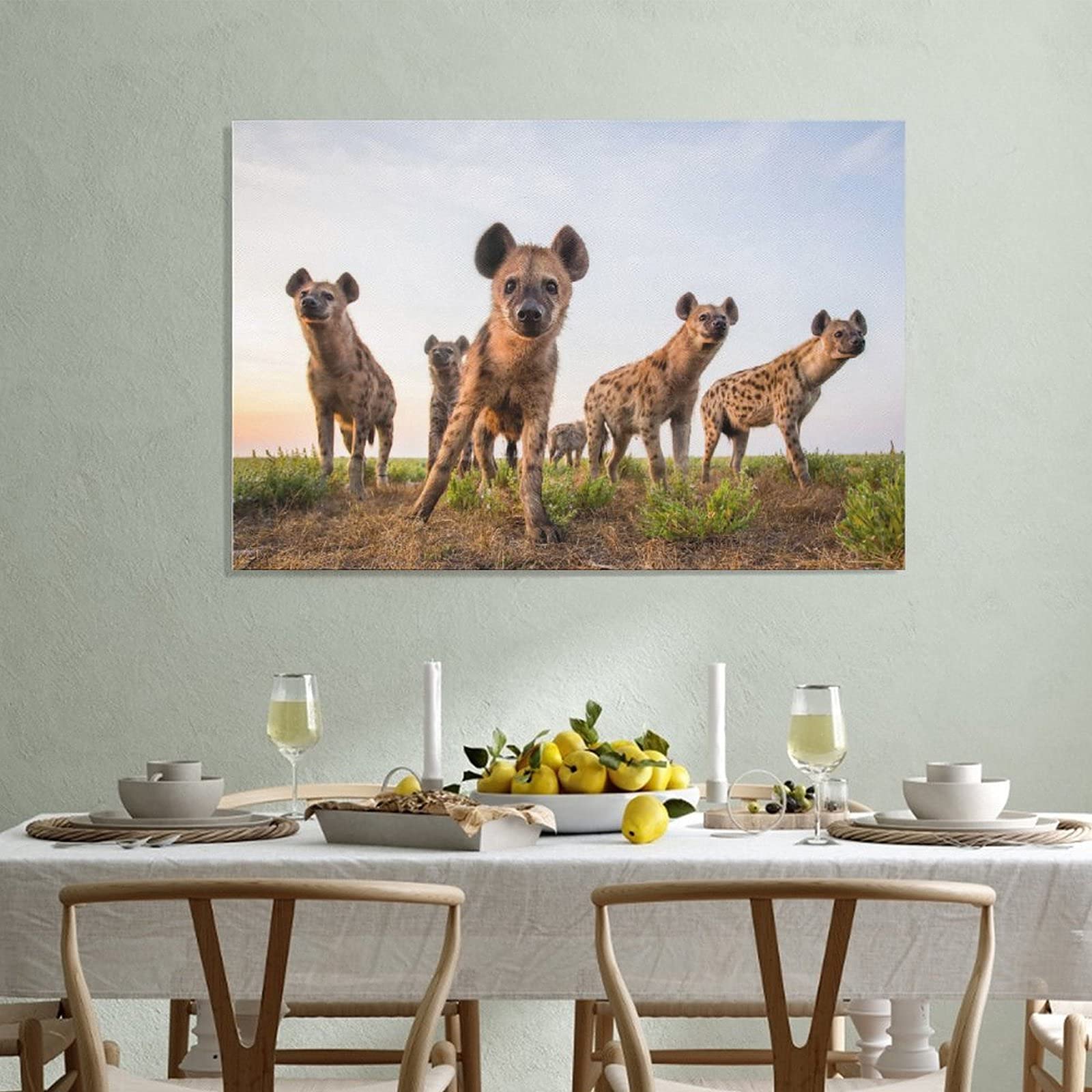 Hyena Play Canvas Wall Art Poster - 12x18 inch (30x45cm) Animal Print Painting for Living Room, Bedroom & Office Decor | Perfect Gift for Wildlife Lovers & Home Decoration