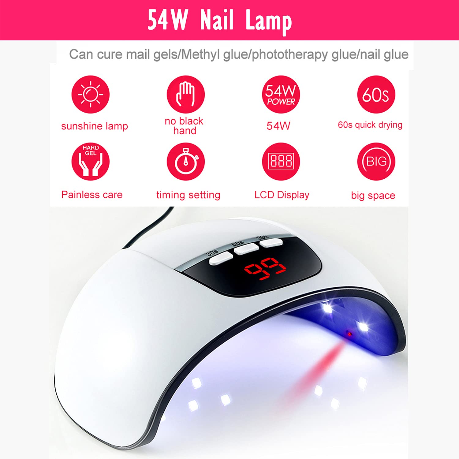Professional Nail Art Kit with LED Nail Dryer Lamp, USB Charging Nail Pen, Dotting Tools & Manicure Accessories - Pink Beauty Set for Home Salon & DIY Nail Designs - Perfect for Gel Polish, Acrylic Nails & Nail Art Beginners