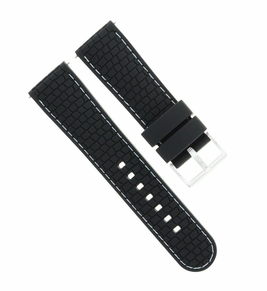 24mm Rubber Strap for Ferrari Watch - Black & White Stitching | Durable Watch Band Replacement