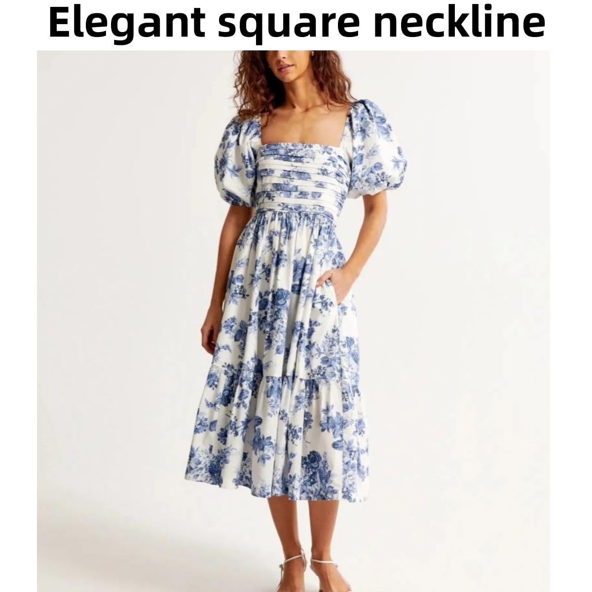 Hive Babe Women's Summer Floral Puff Sleeve Midi Dress - Casual Flowy Ruffle Maxi Dress for Beach, Vacation & Outdoor Parties