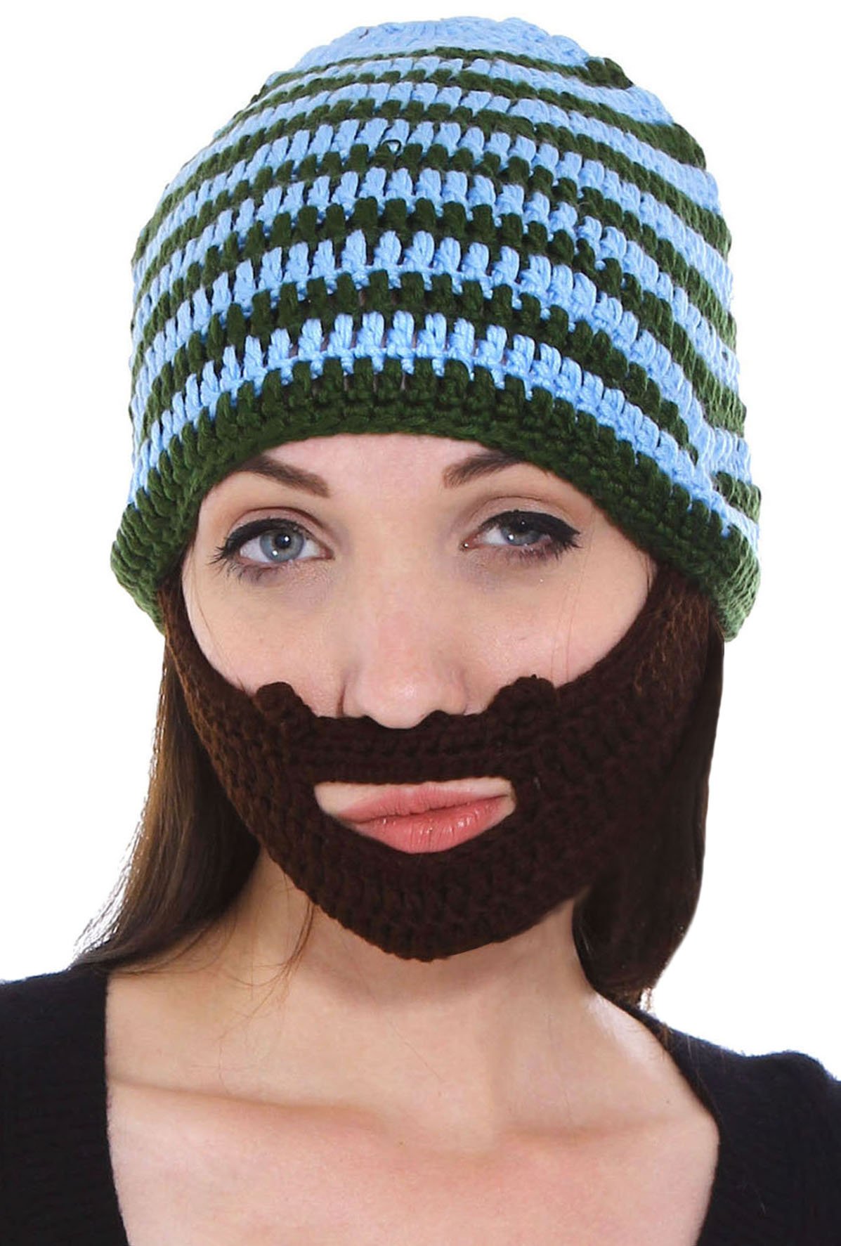 Crochet Ski Beanie Hat for Men & Women - Warm Winter Knit Cap with Beard Wind Guard for Snowboarding & Outdoor Activities