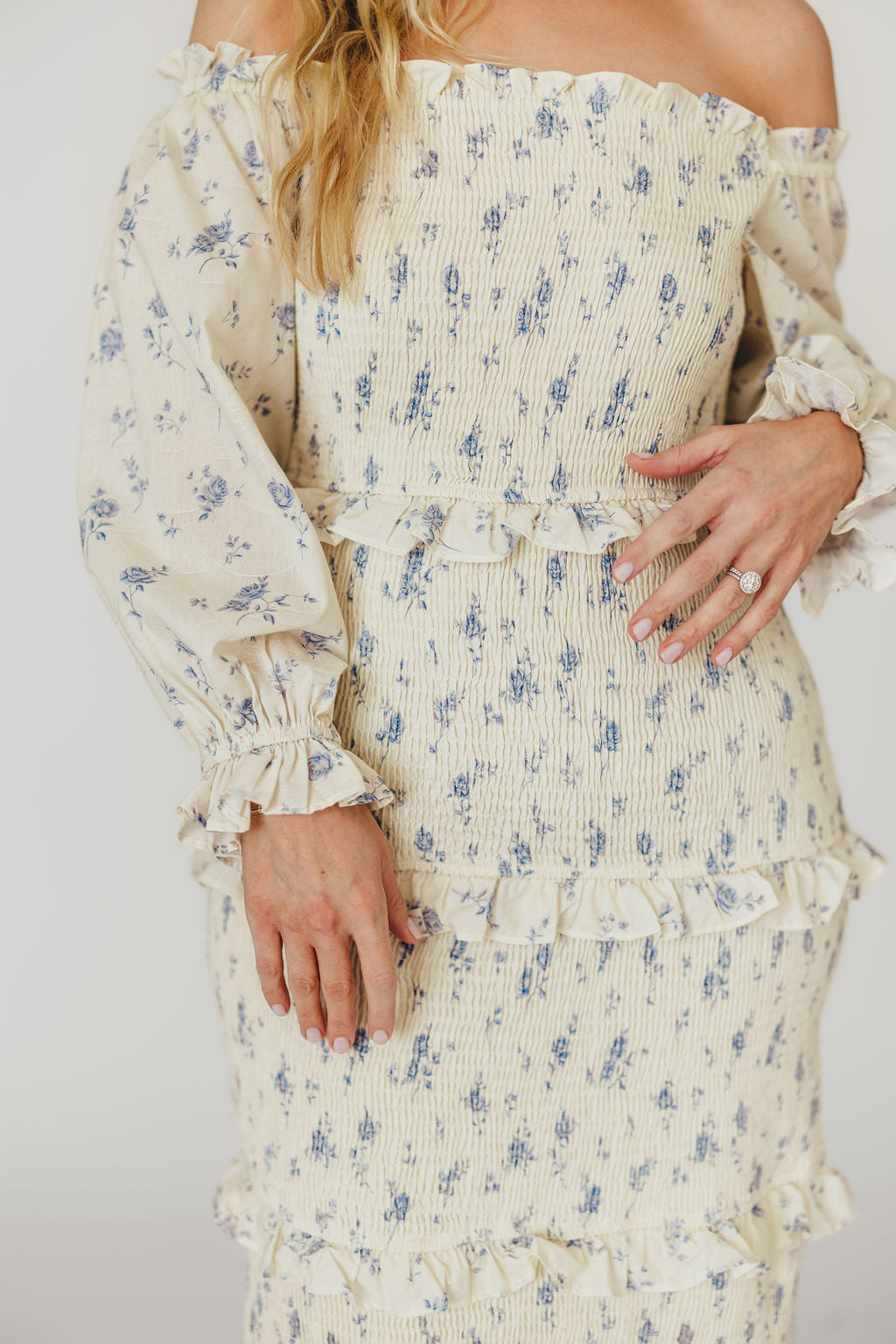 Chloe Maternity Midi Dress - Blue Flowy Bump-Friendly Dress for Pregnancy | Perfect for Baby Showers, Maternity Photos & Special Occasions