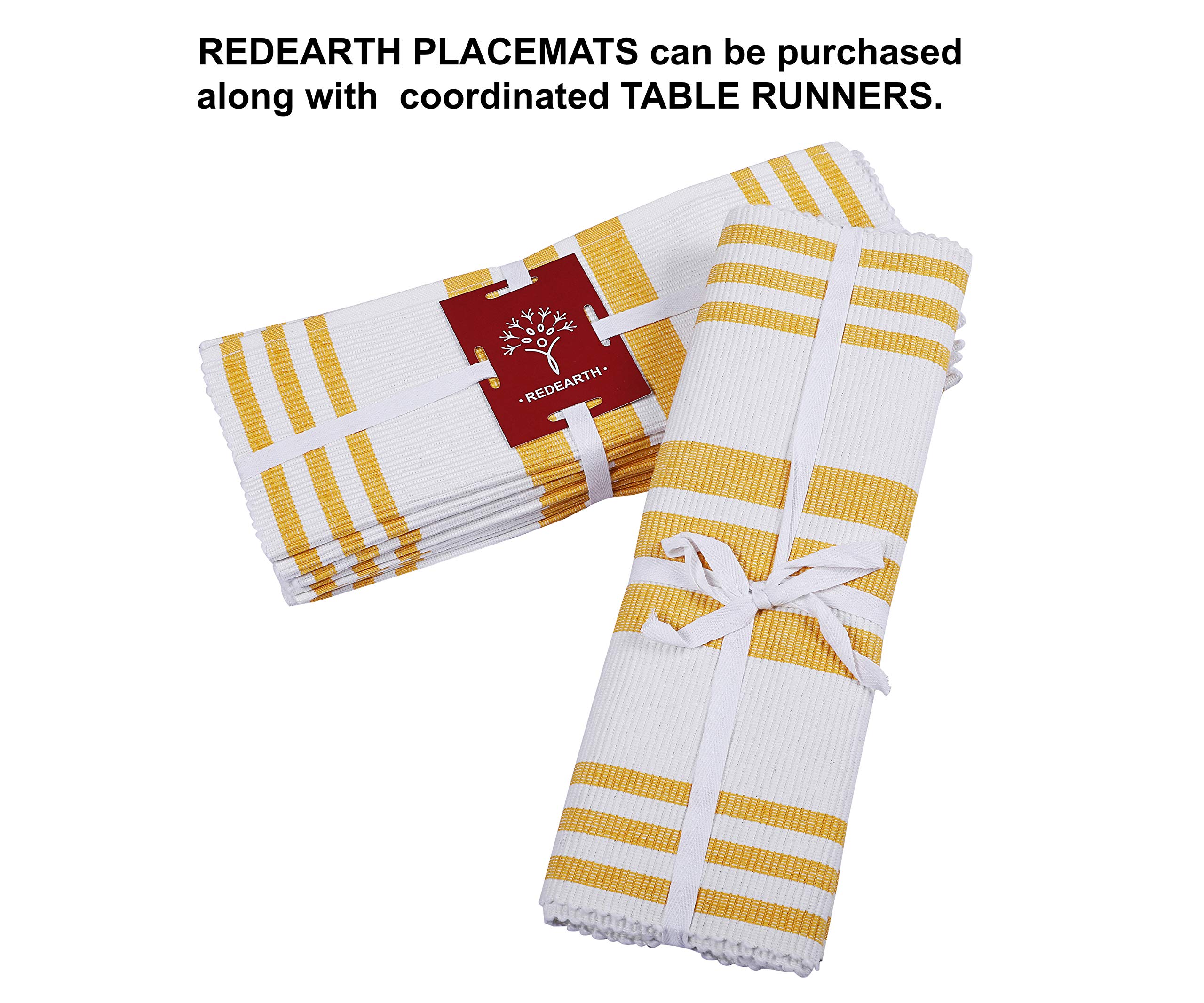 REDEARTH Yarn Dyed Ribbed Woven Cotton Placemats Set of 6 - 100% Cotton Table Linen for Dining Table, Coffee Table, Console & Dresser (14x20 Inches, Mustard) | Perfect for Holiday Dinners, Family Gatherings & Home Decor