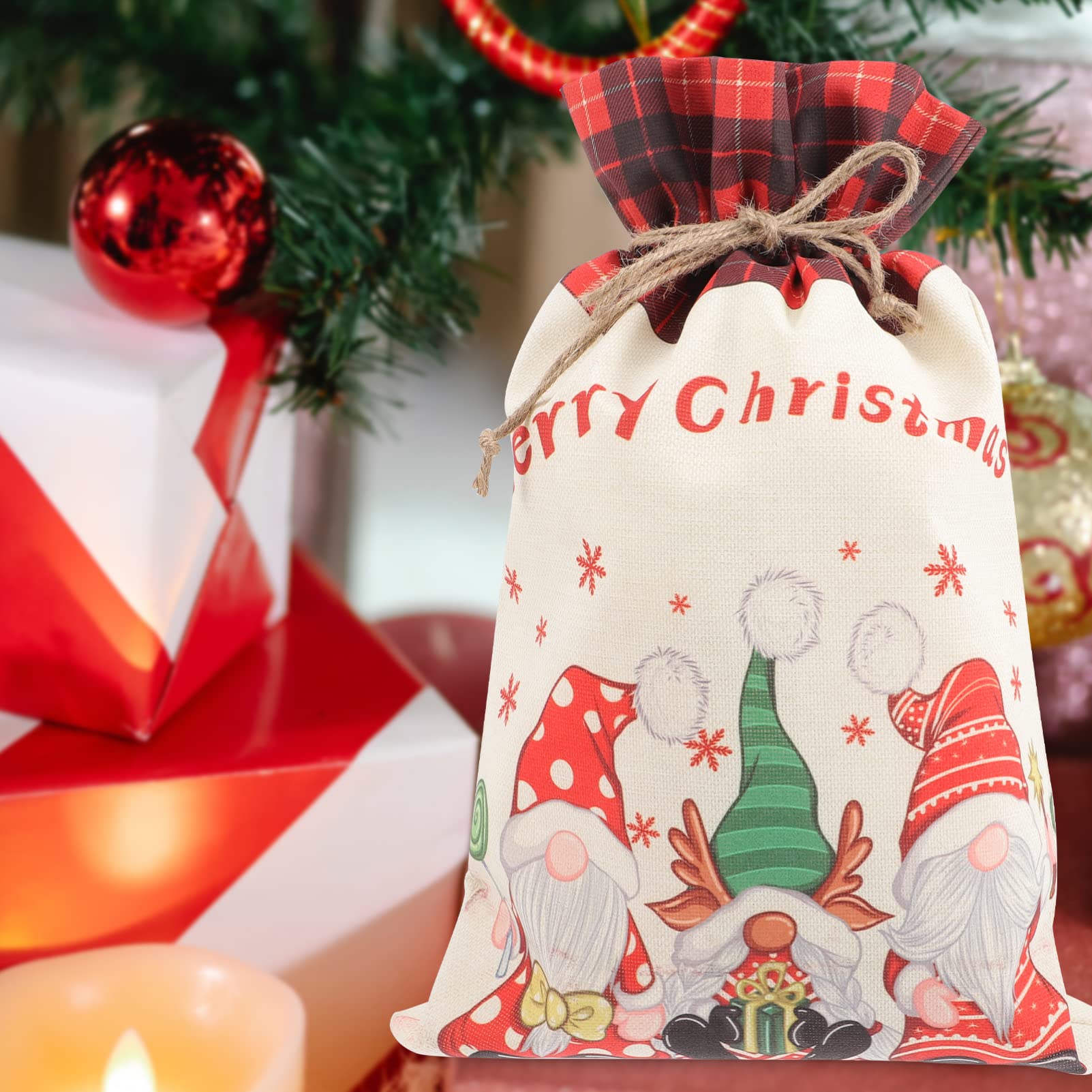 Gadpiparty Christmas Drawstring Bags - Santa Gift Wrapping Bags for Candy & Treats | Linen Party Favor Bags for Holiday Celebrations, Stocking Stuffers & Christmas Gatherings