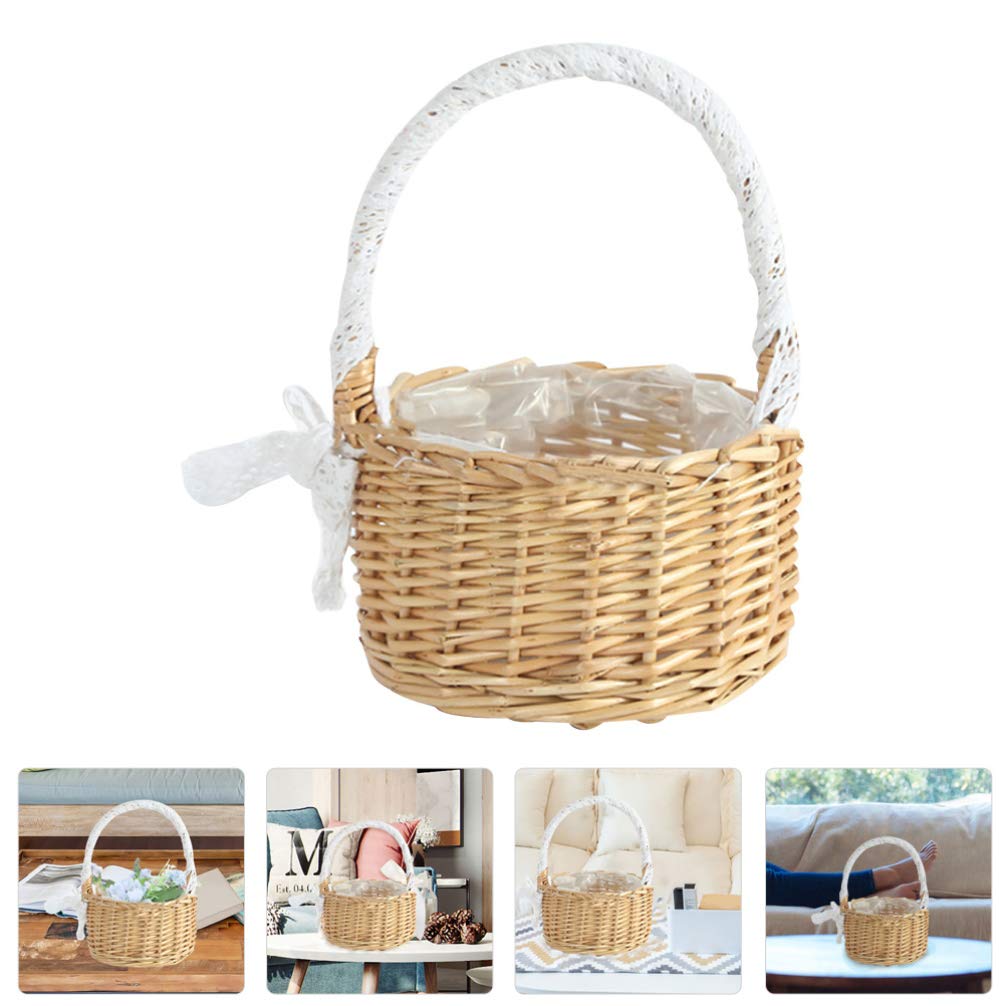 DOITOOL Woven Storage Basket with Handles - Easter, Wedding, Flower Girl Basket - Rustic Wicker Laundry & Decorative Basket for Home, Nursery, Farmhouse Decor