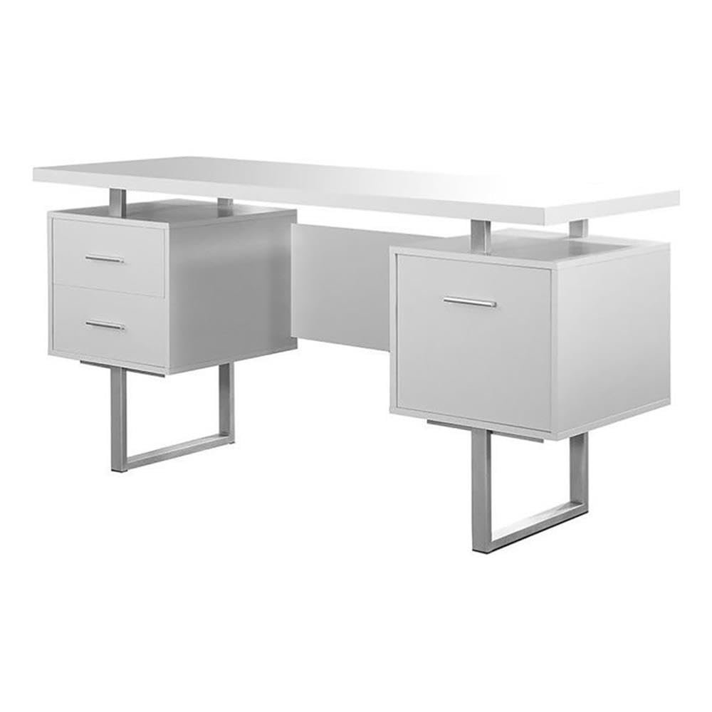Pemberly Row 60 Inch White 3-Drawer Computer Desk for Home Office - Perfect for Remote Work, Study & Writing Tasks