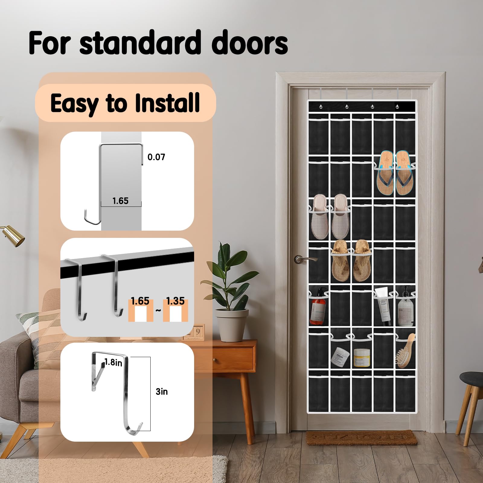 35 Compartment Breathable Mesh Over The Door Shoe Organizer for Men & Women - Large Hanging Closet Storage for Shoes, Accessories & More - Perfect for Bedrooms, Closets & Dorm Rooms (Black)
