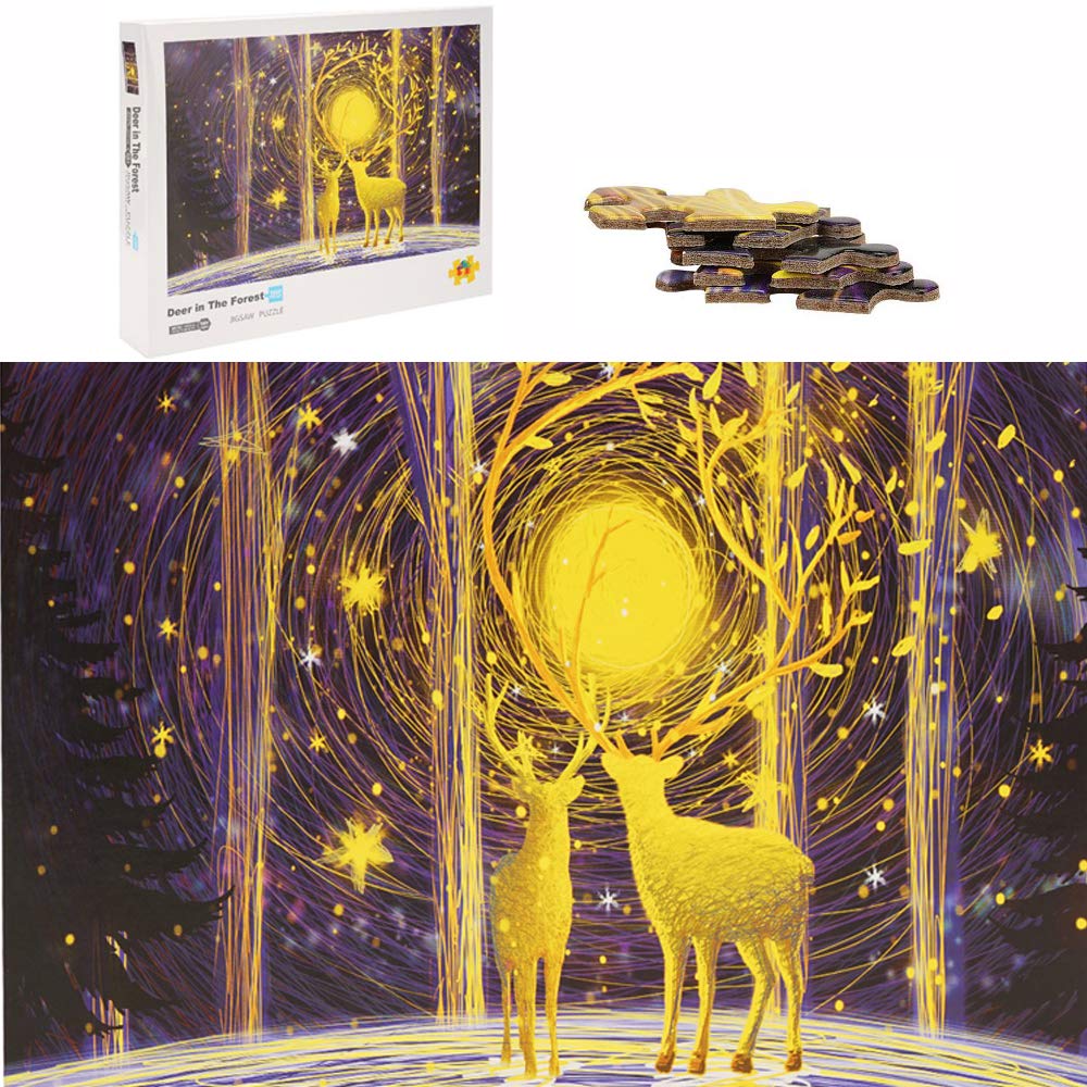 TINYOUTH 1000-Piece Large Deer Jigsaw Puzzle for Adults & Kids - 70x50CM Forest Deer Puzzle with 2mm Thick Cardboard - Challenging Family Game for Stress Relief & Brain Training - Perfect for Family Nights, Birthday Gifts & Home Decor