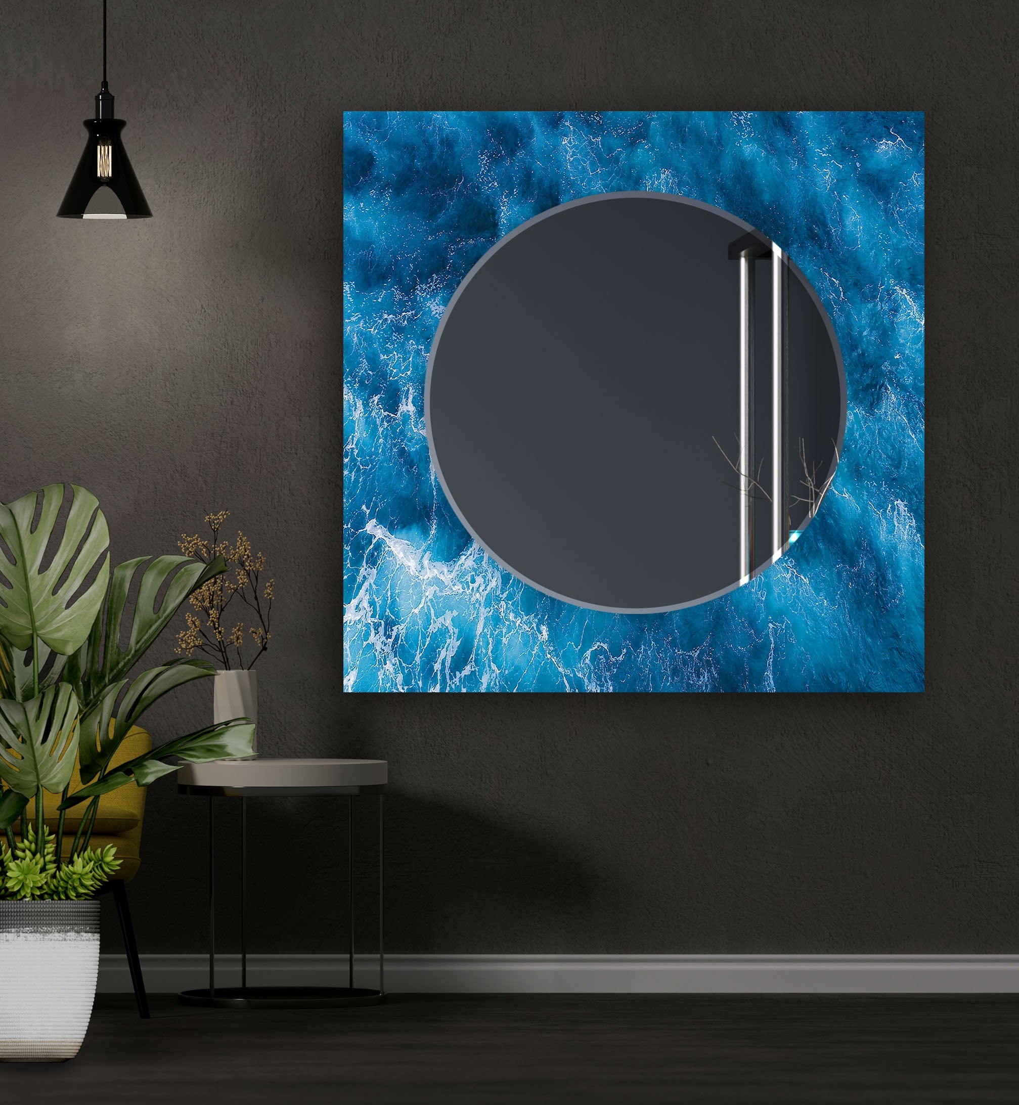 Blue Ocean Wave Wall Mirror - Coastal Decor for Bathroom, Bedroom & Living Room - Stylish Nautical Home Accent for Beach House & Seaside Themed Interiors