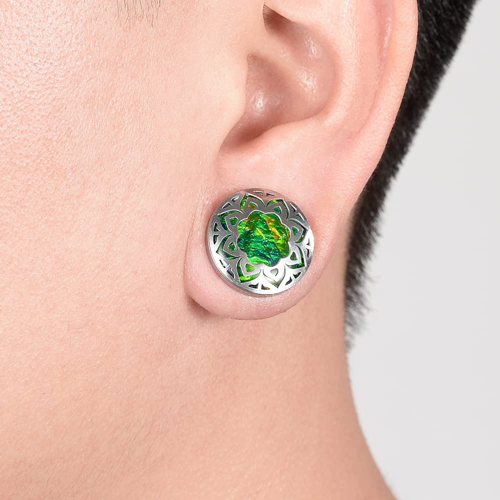 COOEAR 1 Pair Fake Opal Flower Ear Gauges - Stretching Ear Plugs & Tunnels for Ear Expander - Perfect for Body Jewelry, Piercing Stretching & Alternative Fashion Accessories