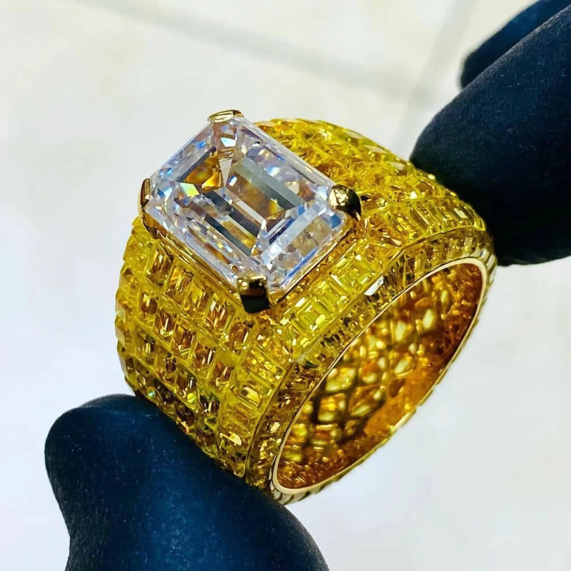 6 Iced Out Moissanite Diamond Rings for Women - Silver Tone & Gold Plated with Chilled Pyroxene - Elegant Wedding, Engagement, Anniversary Jewelry Gift