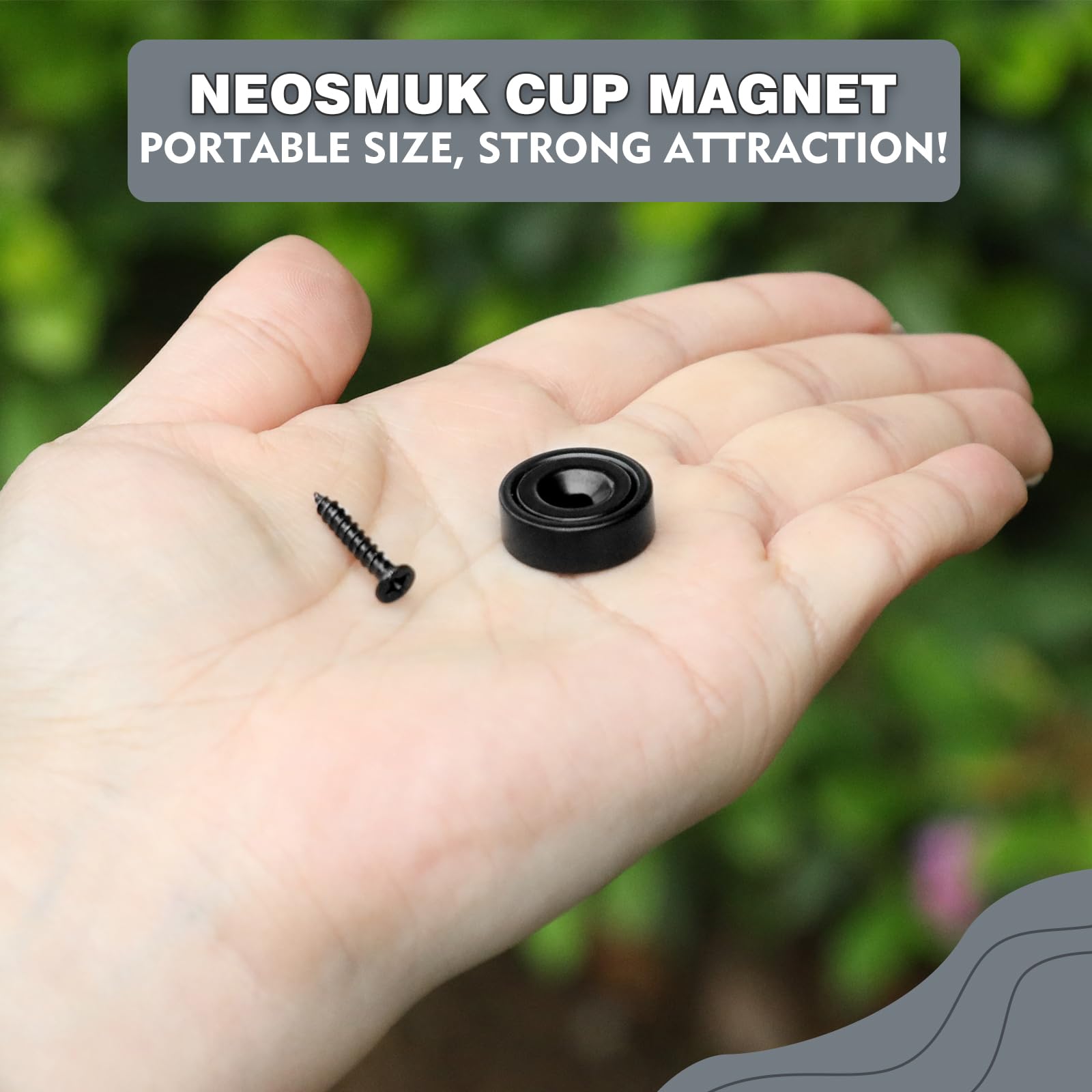 Neosmuk 22lbs Strong Neodymium Disc Magnets with Screws & Center Holes - Heavy Duty Cup Magnets with Mounting Holes - High Strength Rare Earth Round Magnets (Black) - Perfect for Workshop, DIY Projects & Industrial Applications