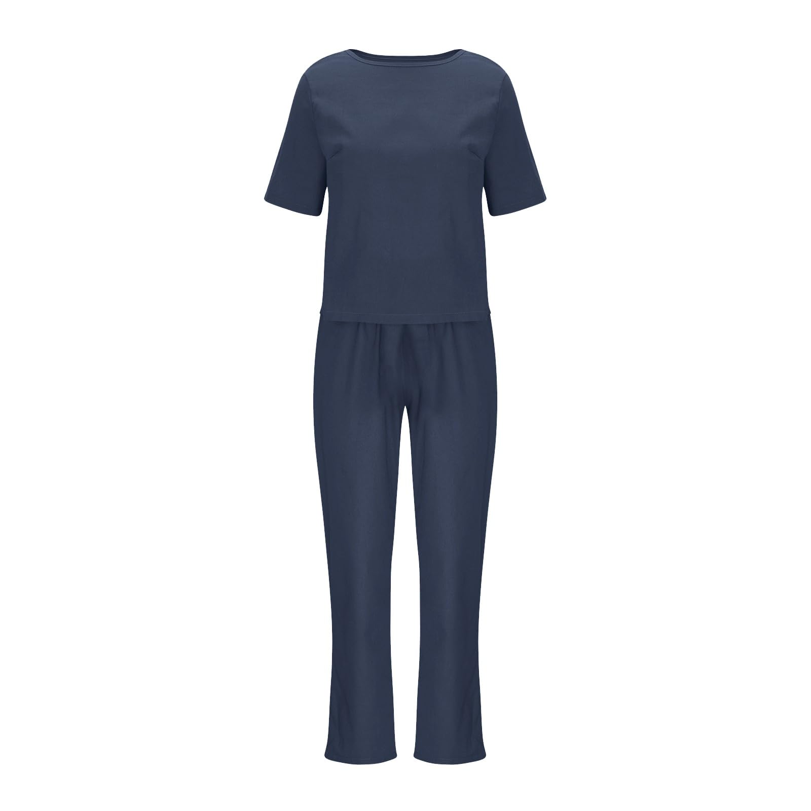 Women's Summer Two Piece Set 2024 - Cotton Linen Top & Long Pants Lounge Outfit with Pockets | Casual Travel & Vacation Wear