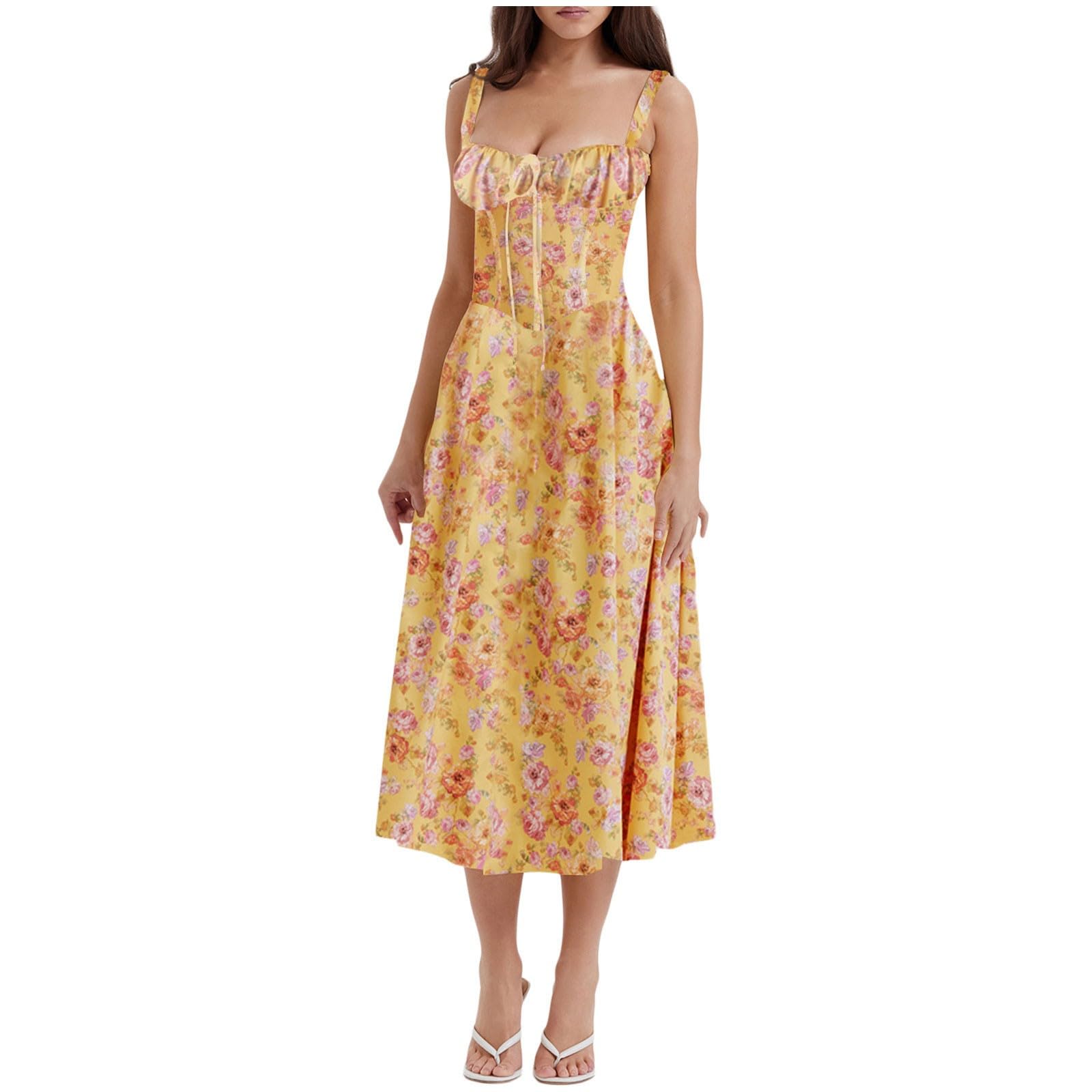 BFAFEN Women's Floral Print Spaghetti Strap Sundress - Lace-Up A-Line Cami Dress for Beach, Wedding Guest & Summer Occasions | Lightweight Breathable Milkmaid Dress for Vacation & Outdoor Events