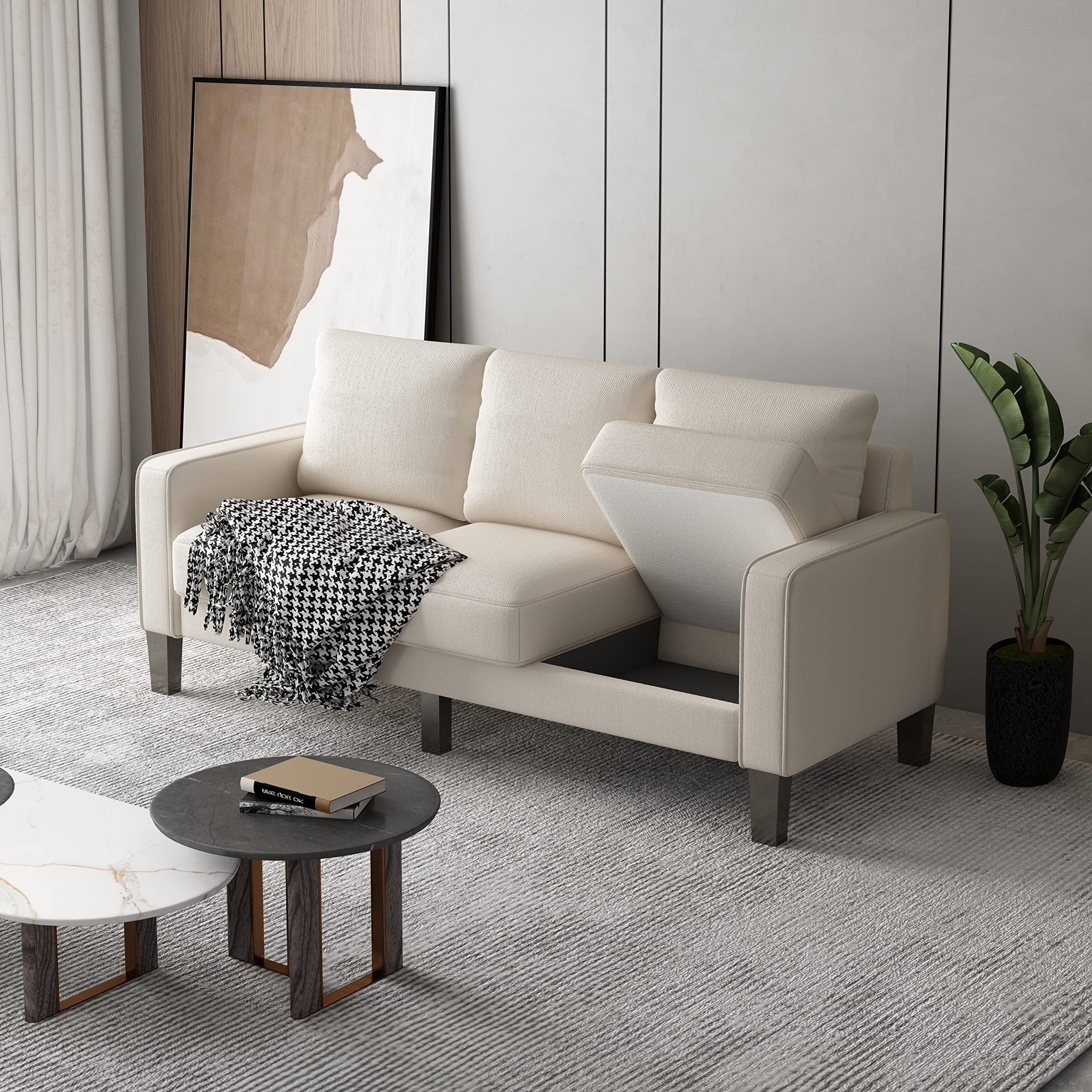 Modern Convertible Sofa Couch with Linen Fabric & 6.7