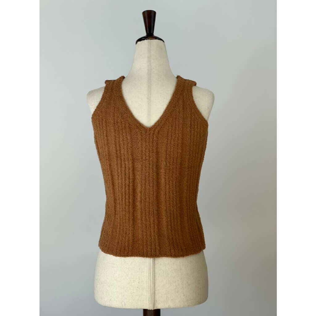 Luxury Ribbed V-Neck Solid Color Top in Caramel - Elegant Casual Wear for Women, Perfect for Office, Date Night & Everyday Outfits
