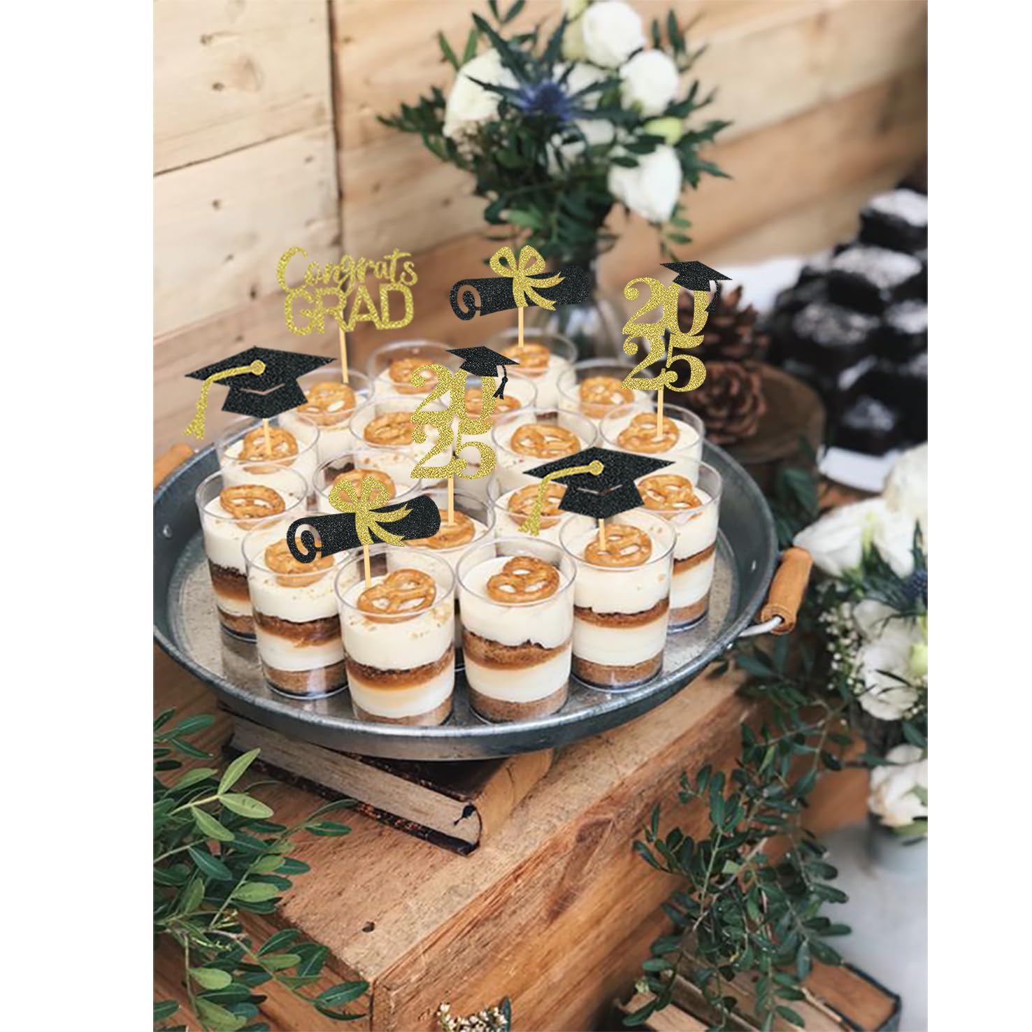 24Pcs Graduation Cupcake Toppers - Gold Class of 2025 Cake Decorations, Graduation Party Supplies for Cupcakes, Cookies & Desserts - Perfect for Graduation Ceremonies, Parties & Celebrations