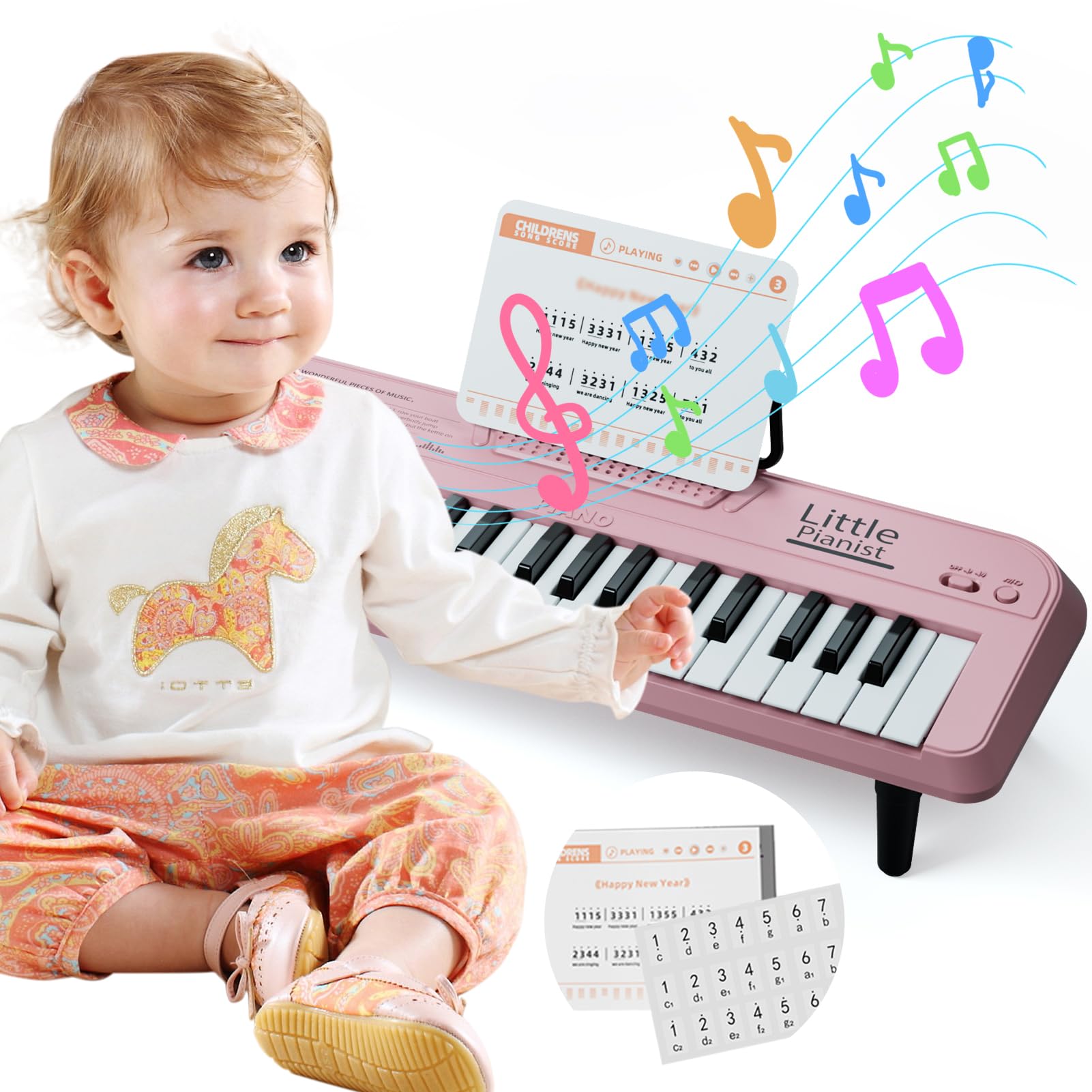 **37-Key Pink Kids Piano Keyboard Toy for Girls - Portable Electronic Musical Instrument with Music Stand & DIY Stickers - Best Birthday Gift for Toddlers Age 1-3 (Ideal for Home Play, Early Learning & Music Exploration)**