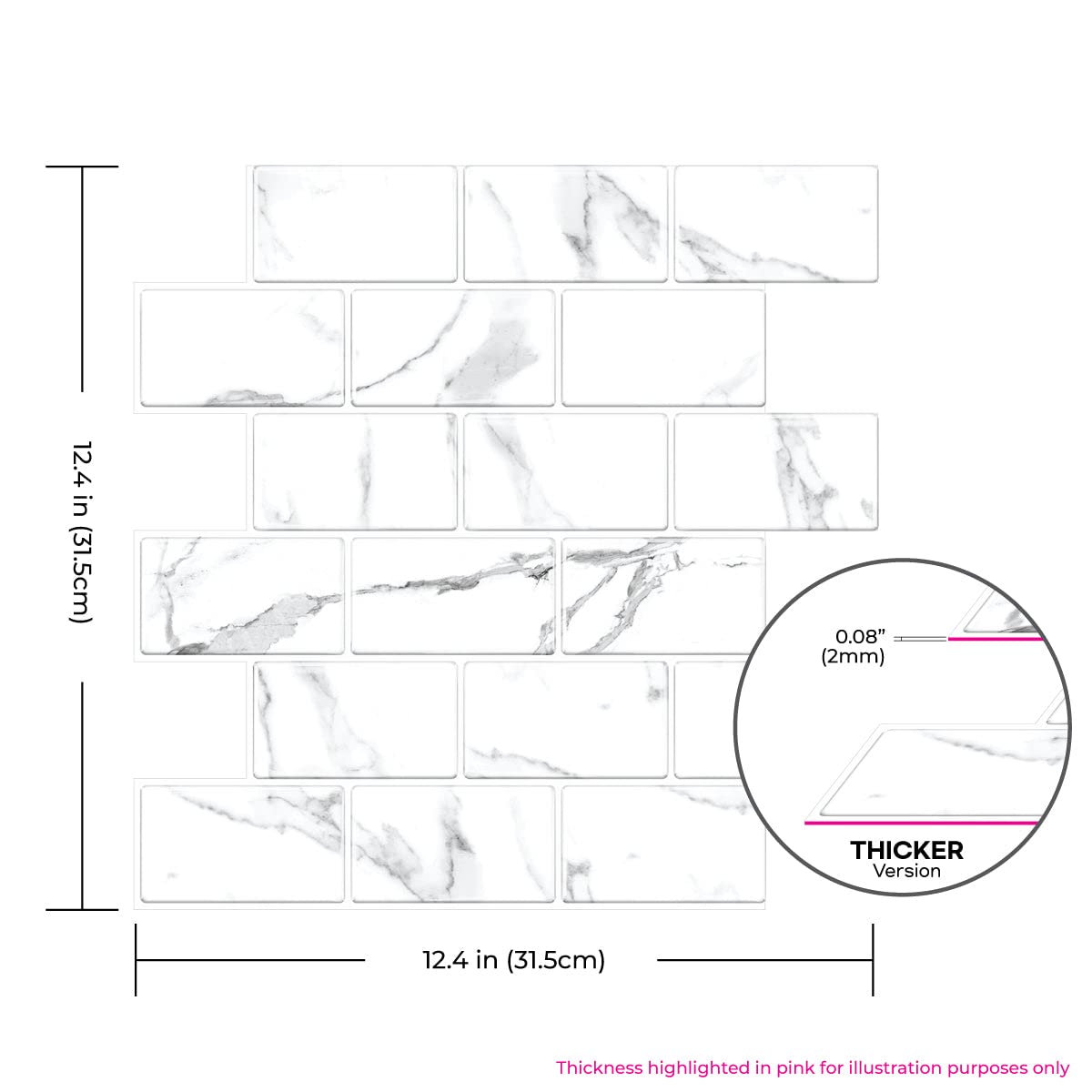 Tic Tac Tiles Peel and Stick Wall Tiles - Thicker Subway Brick Design (10 Pack, Marble White) - Perfect for Kitchen Backsplash, Bathroom Walls & DIY Home Decor