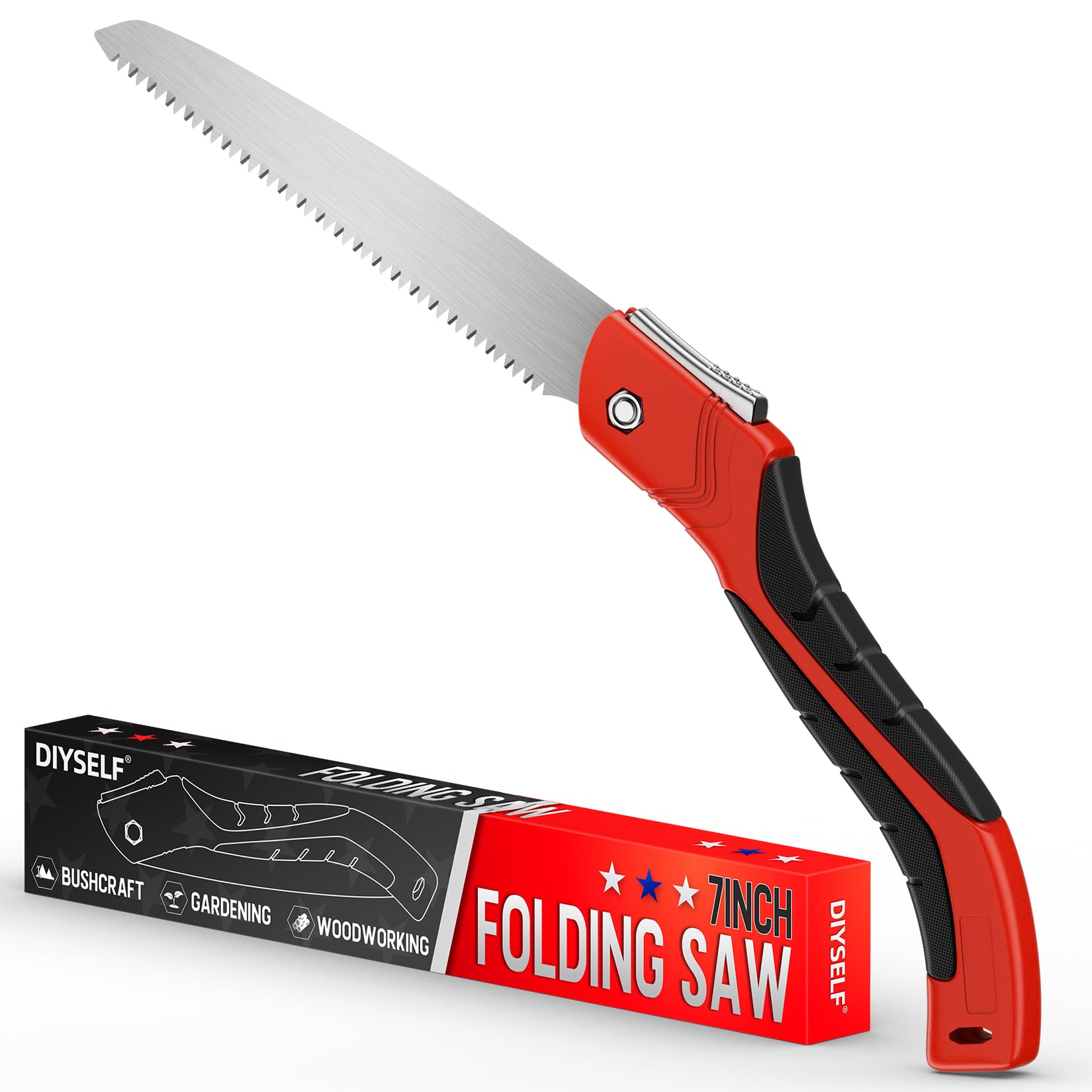 DIYSELF 7-inch Folding Hand Saw with SK5 Blade - Portable Wood Cutting Saw for Camping, Survival, Tree Trimming & Bushcraft - Compact Foldable Pruning Saw for Garden, Outdoor Activities & DIY Projects