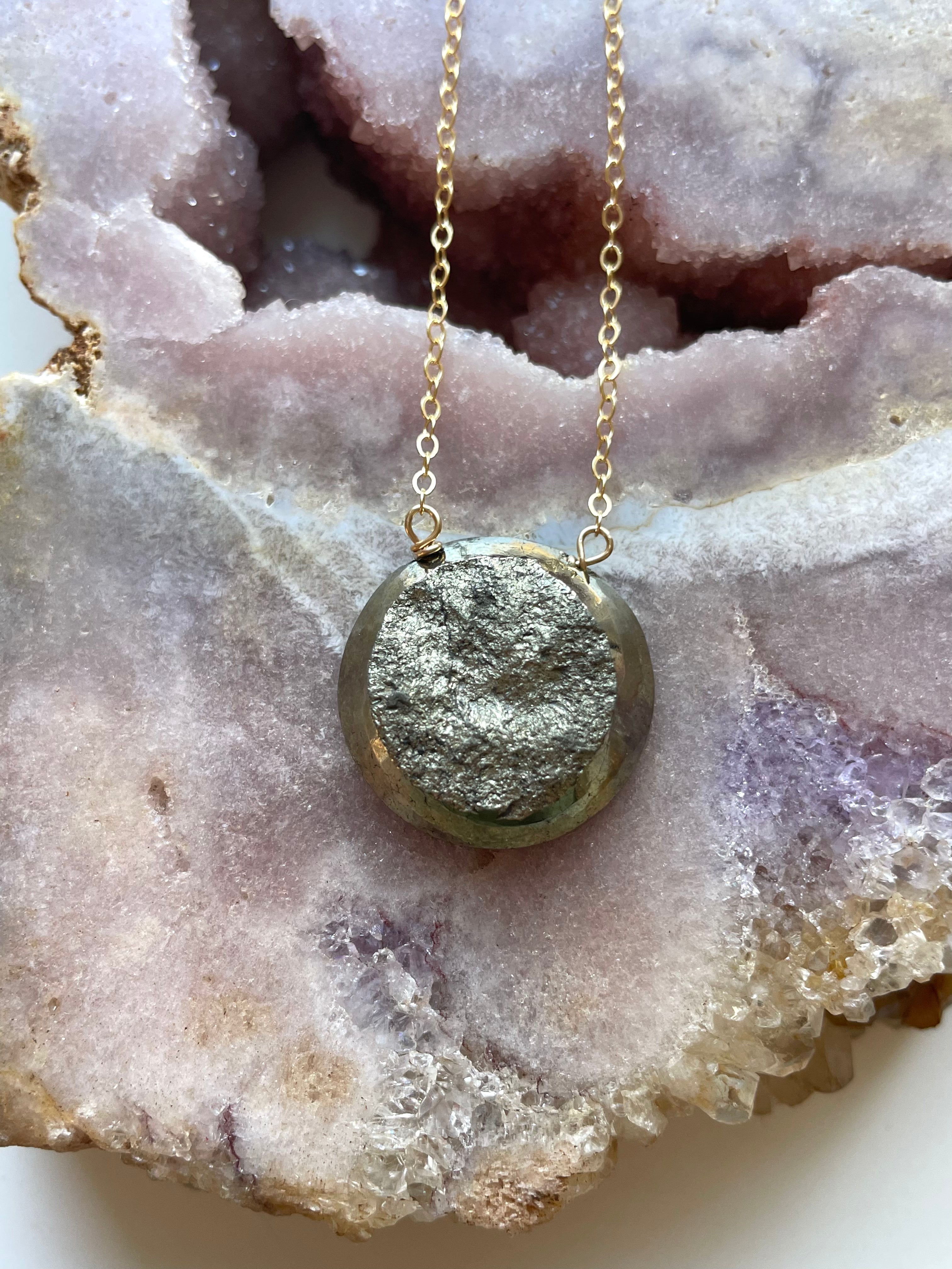 Pyrite Pendant Necklace - 14K Gold Filled Chain - Healing Crystal Jewelry for Women - Perfect for Everyday Wear & Spiritual Protection